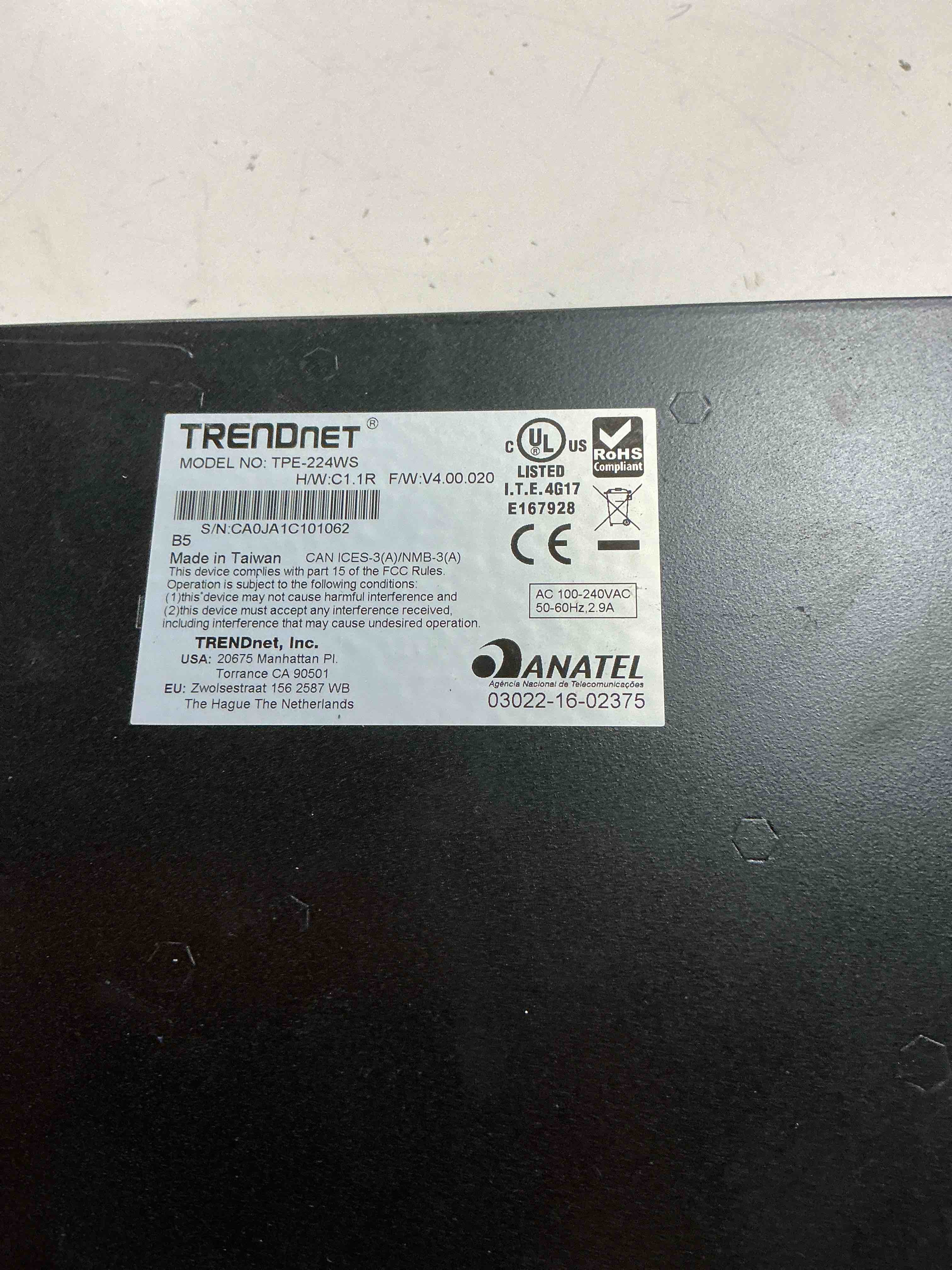 Condition photo showing As Is for trendnet 20-port gigabit web smart 370w poe+ switch, tpe-1620wsf, 16 gigabit poe+ ports, 4 shared gigabit ports(rj-45 or sfp), 370w poe budget,managed poe+ ethernet network switch, lifetime protection