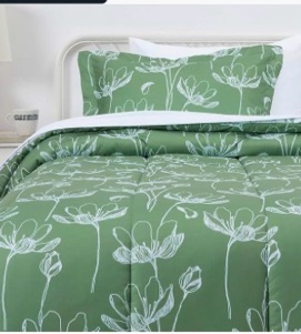 amazon basics lightweight microfiber comforter sets,5 pieces twin/twin extra-long green floral