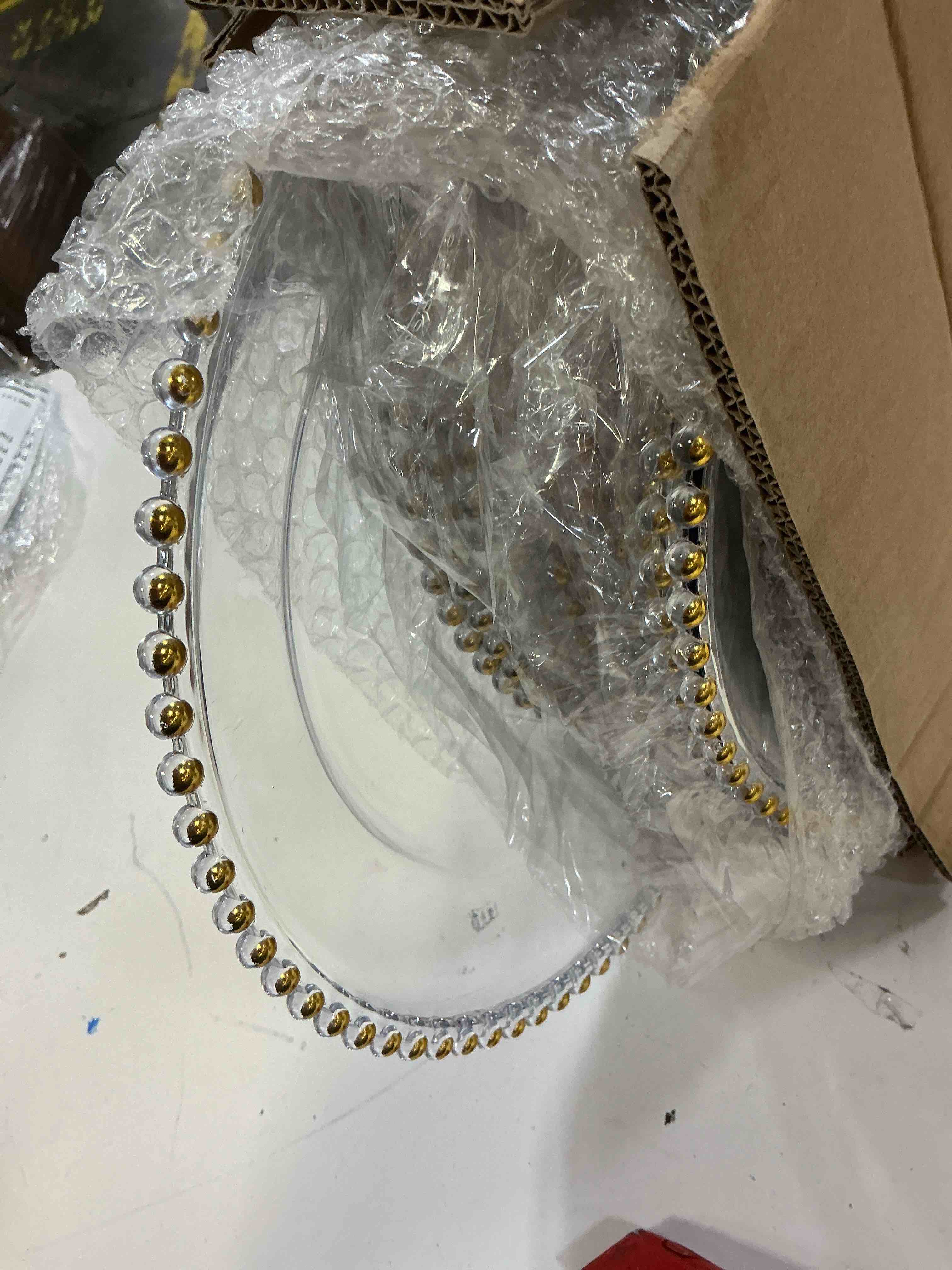 Condition photo showing As Is for similar sut 36pcs clear plates, hammered plates disposable heavy duty, clear disposable plates with gold rim, fancy plastic plates include 18 dinner and 18 dessert plates for christmas clear 36pcs