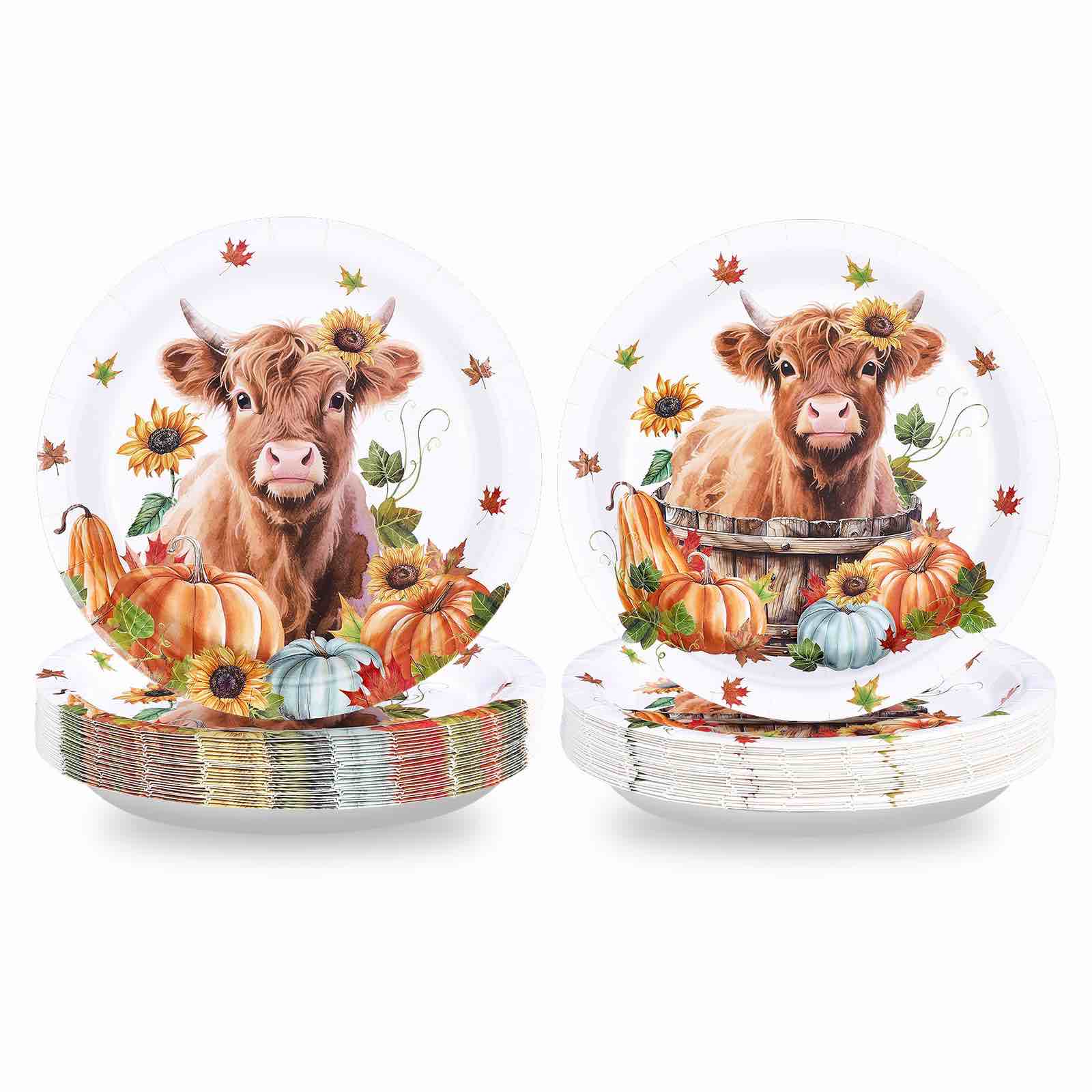 50 Pcs Pumpkin And Cow Party Paper Plates