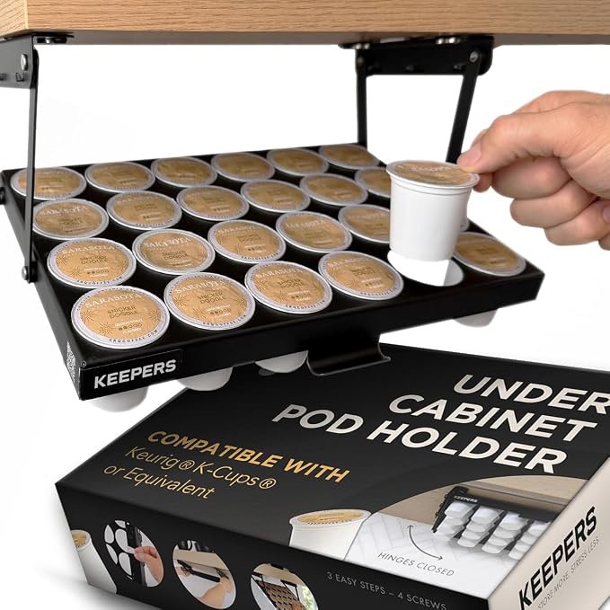 KEEPERS Nespresso® Vertuo® Pod Holder|Under Cabinet Swing Down Coffee Pod Organizer|Keurig® Coffee P