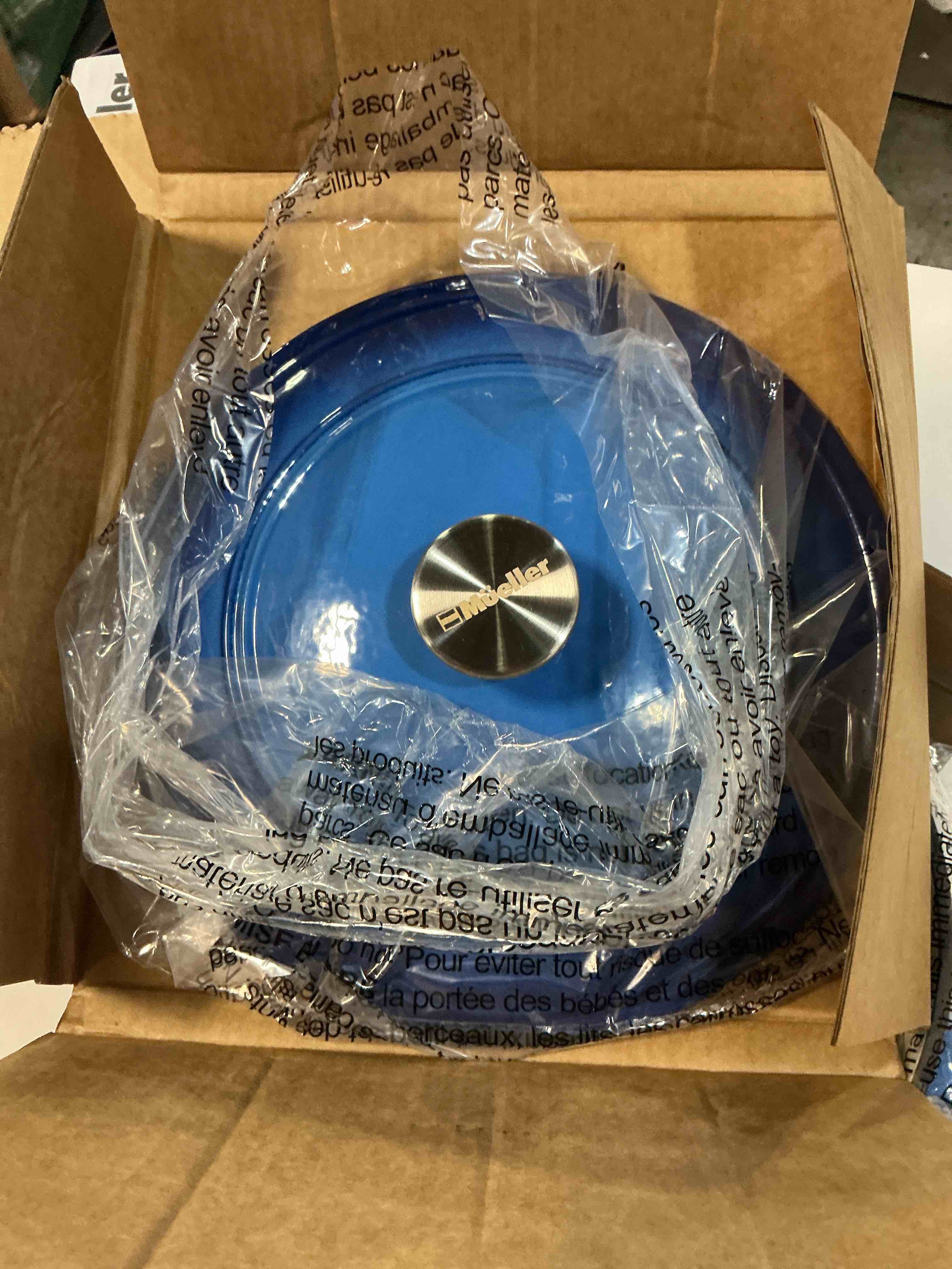 Condition photo showing New/Like New for Mueller 6qt Enameled Cast Iron Dutch Oven, Heavy-Duty Casserole and Braiser Pan with Lid and Knob, Oven-Safe up to 500° F & Across All Cooktops, Aqua Blue