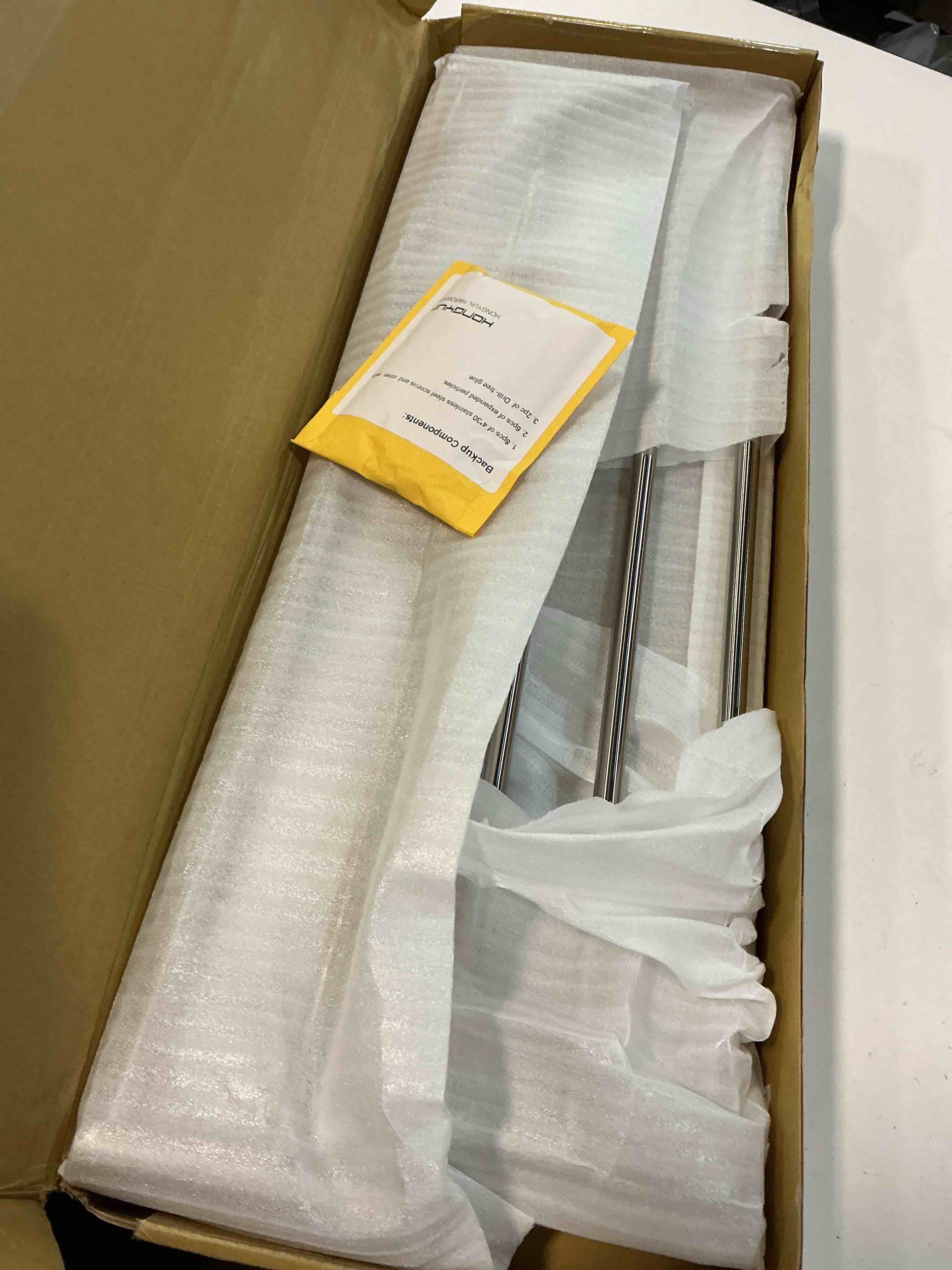 Condition photo showing Good Condition for Bathroom Towel Rack with 24-Inch Multilayer Hotel Racks 304 Stainless Steel Towel Bar Shelf Wall-Mounted Brushed Finish Bar withTowel Shelves,3-Tier Bar Mounted Silver 1