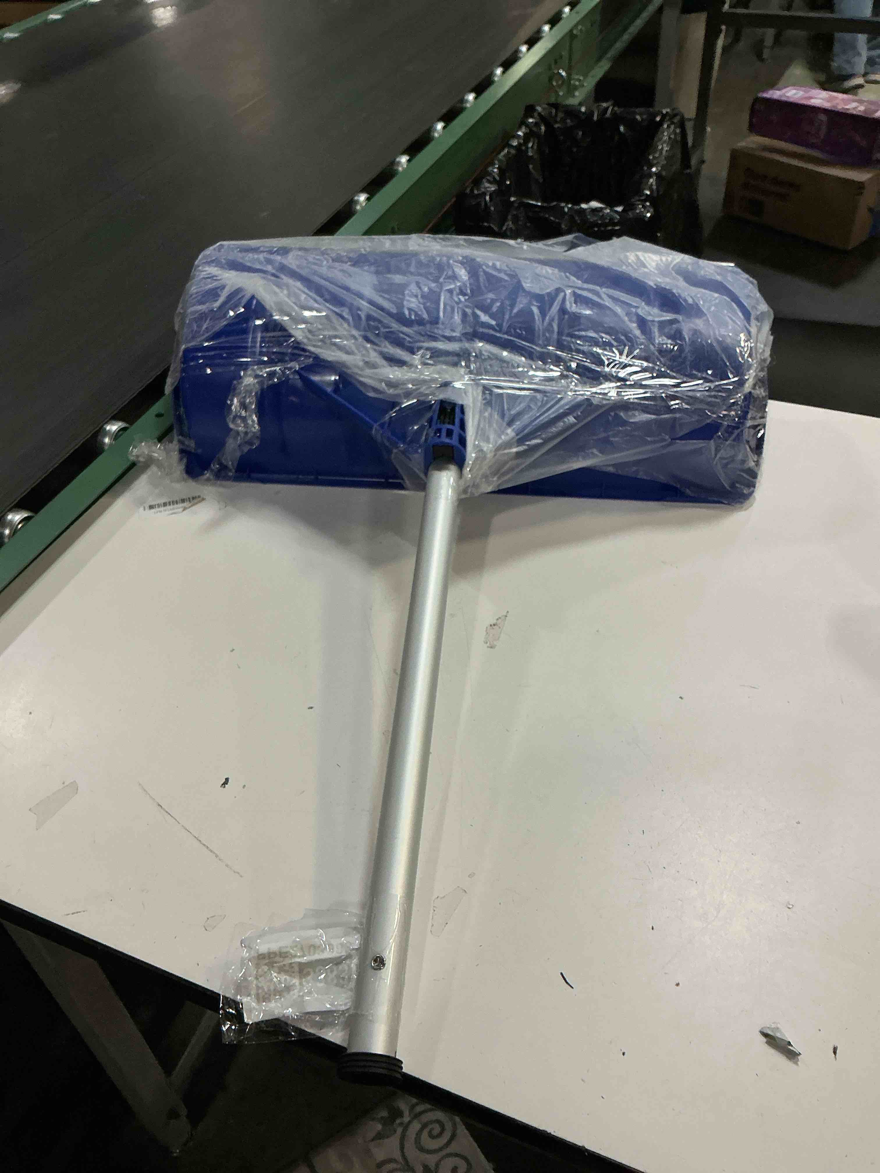 Condition photo showing As Is for Snow Pusher Shovel for Driveway Car Garage, 24 Inch Snow Removal Plow with D-Grip Handle Aluminum Strip, Ergonomic Heavy Duty Wide Snow Shovel for Home Outdoor, Blue