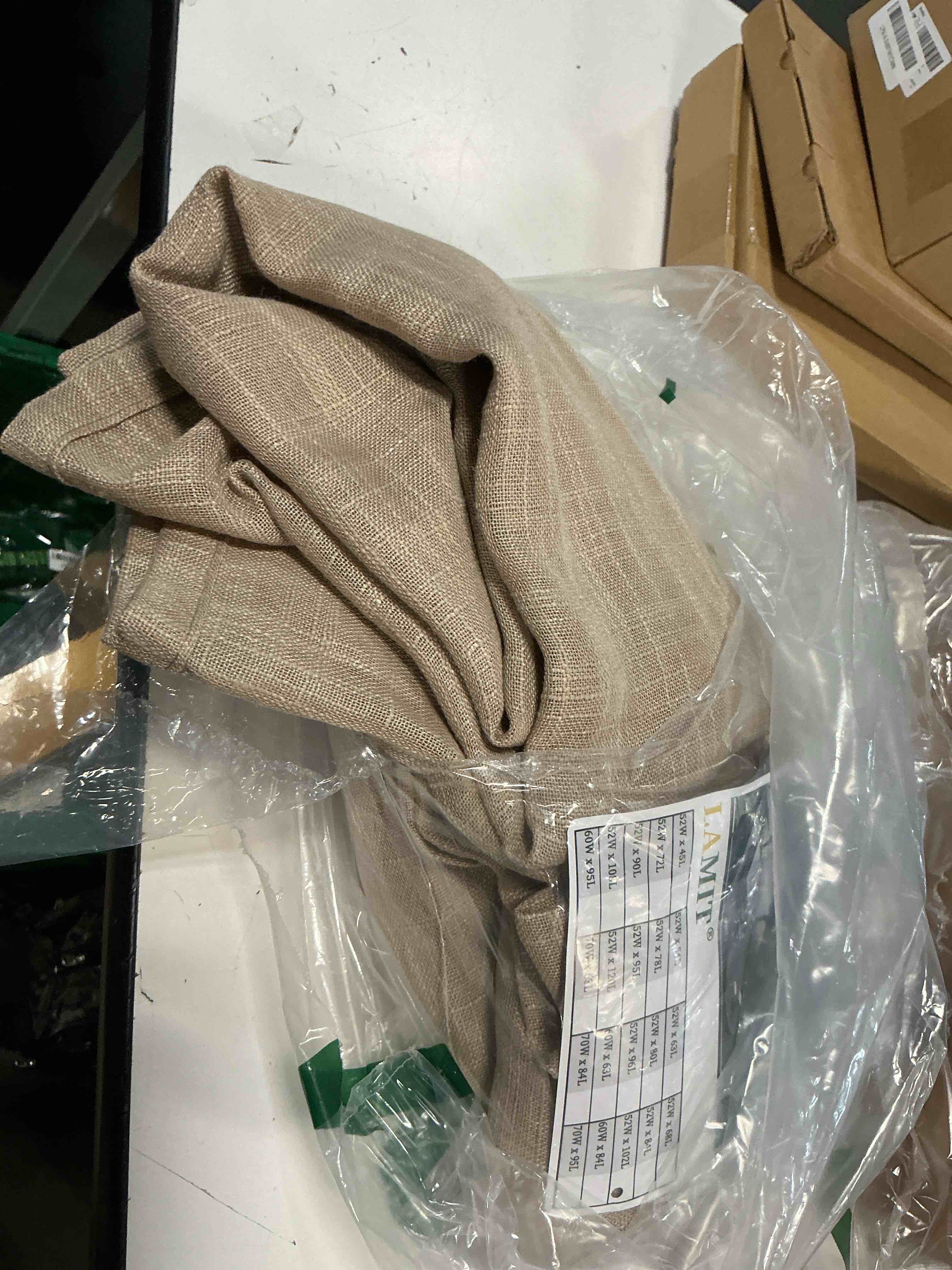 Condition photo showing As Is for lamit 102 inch length light filtering sheer linen curtains, linen textured semi sheer back tab and rod pocket natural boho drapes for living room/farmhouse, 2 panels, brown, 52 x 102 inch 52"w x 102"l (pack of 2) brown