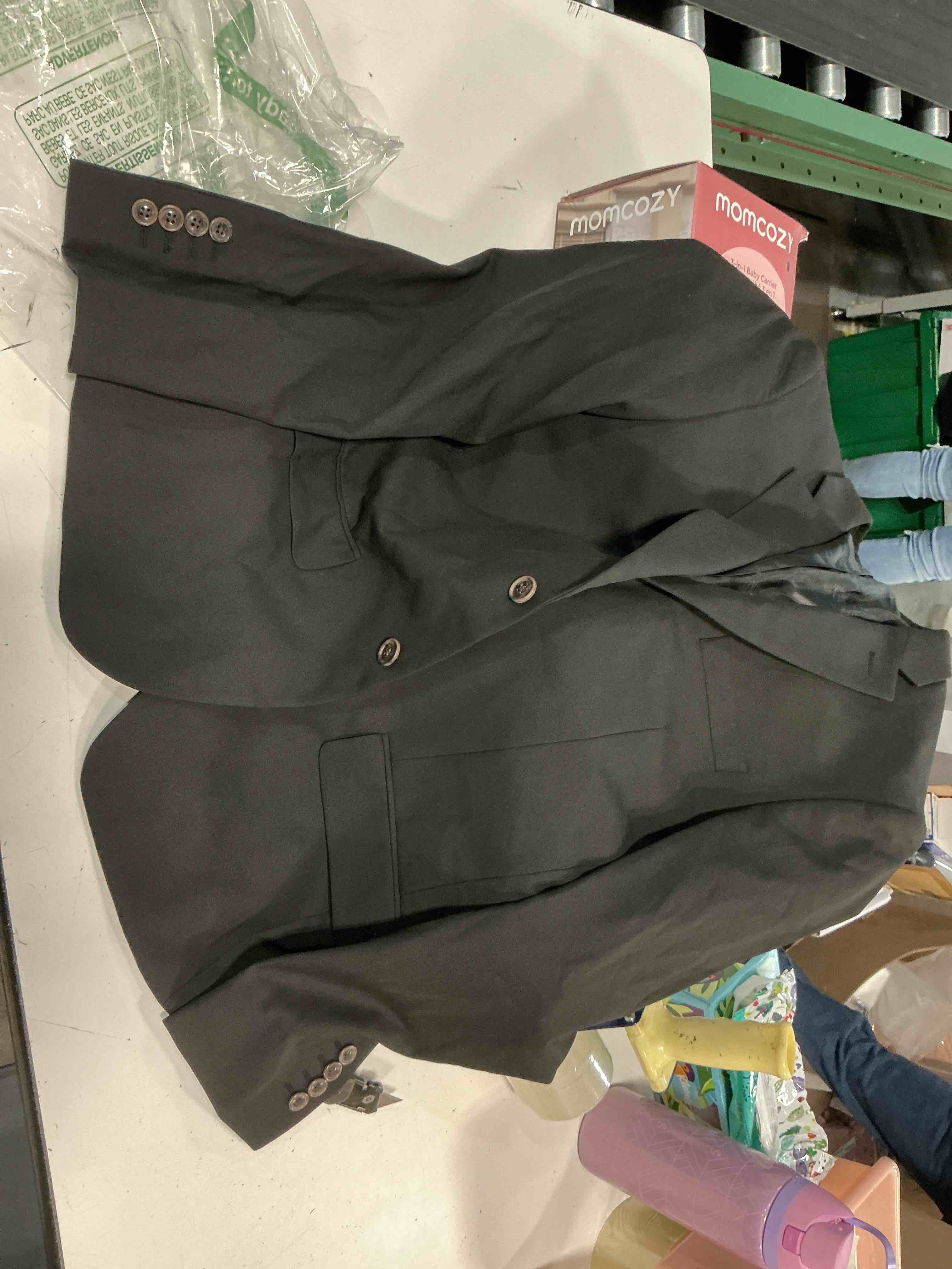 Condition photo showing As Is for amazon essentials men's long-sleeve classic-fit stretch blazer slim black 40