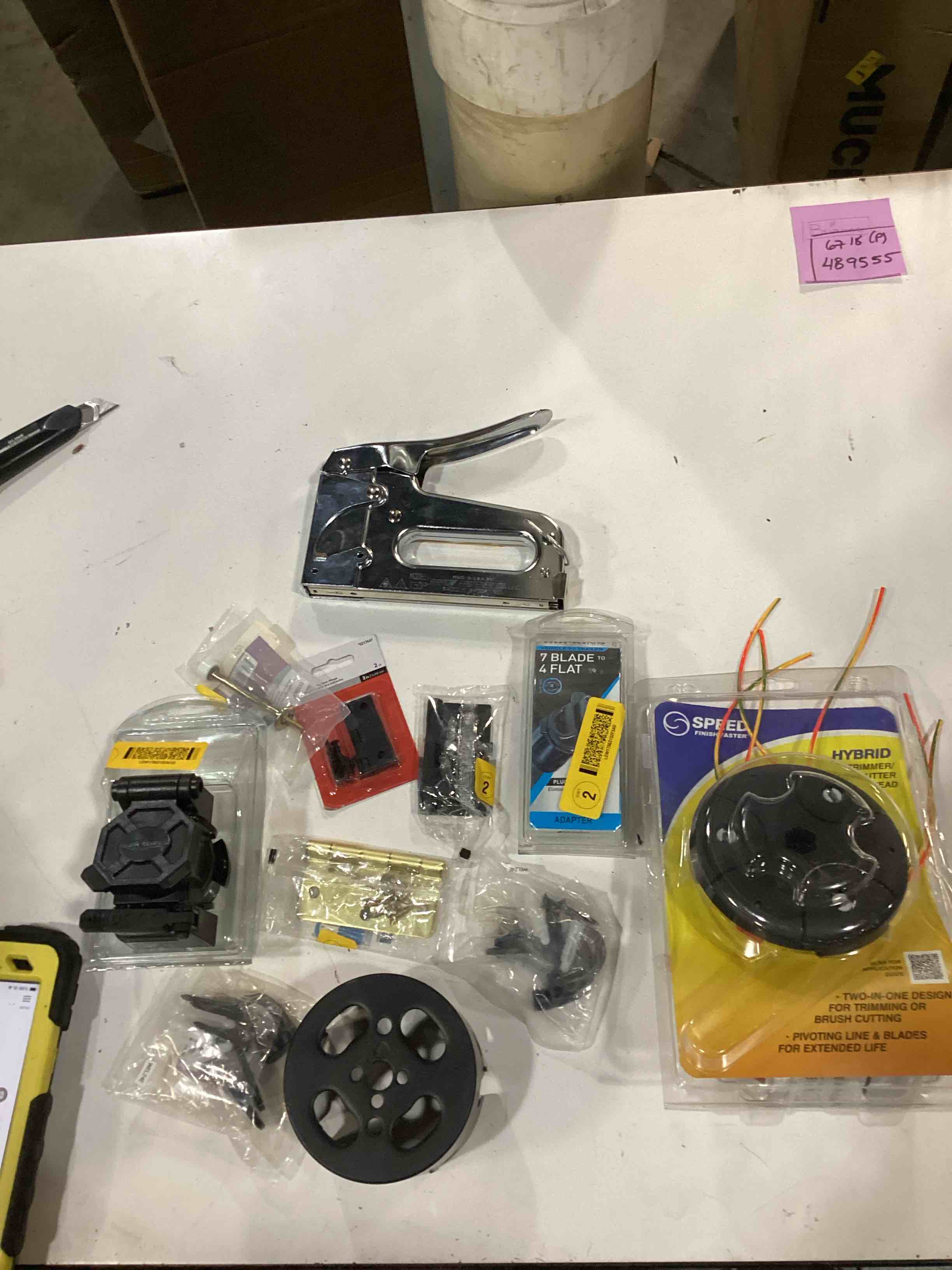 Condition photo showing As Is for assorted home improvement lot (small tools, screw, home accessories, etc.)