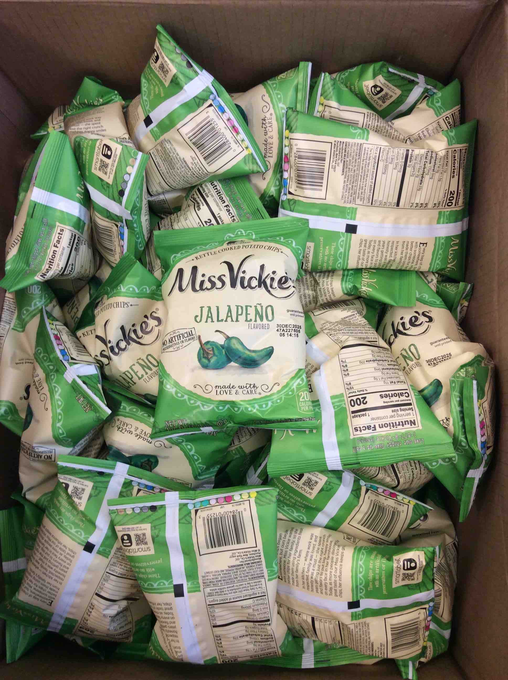 Condition photo showing As Is for box of miss vickie’s chips jalapeño flavored (exp30dec2025)