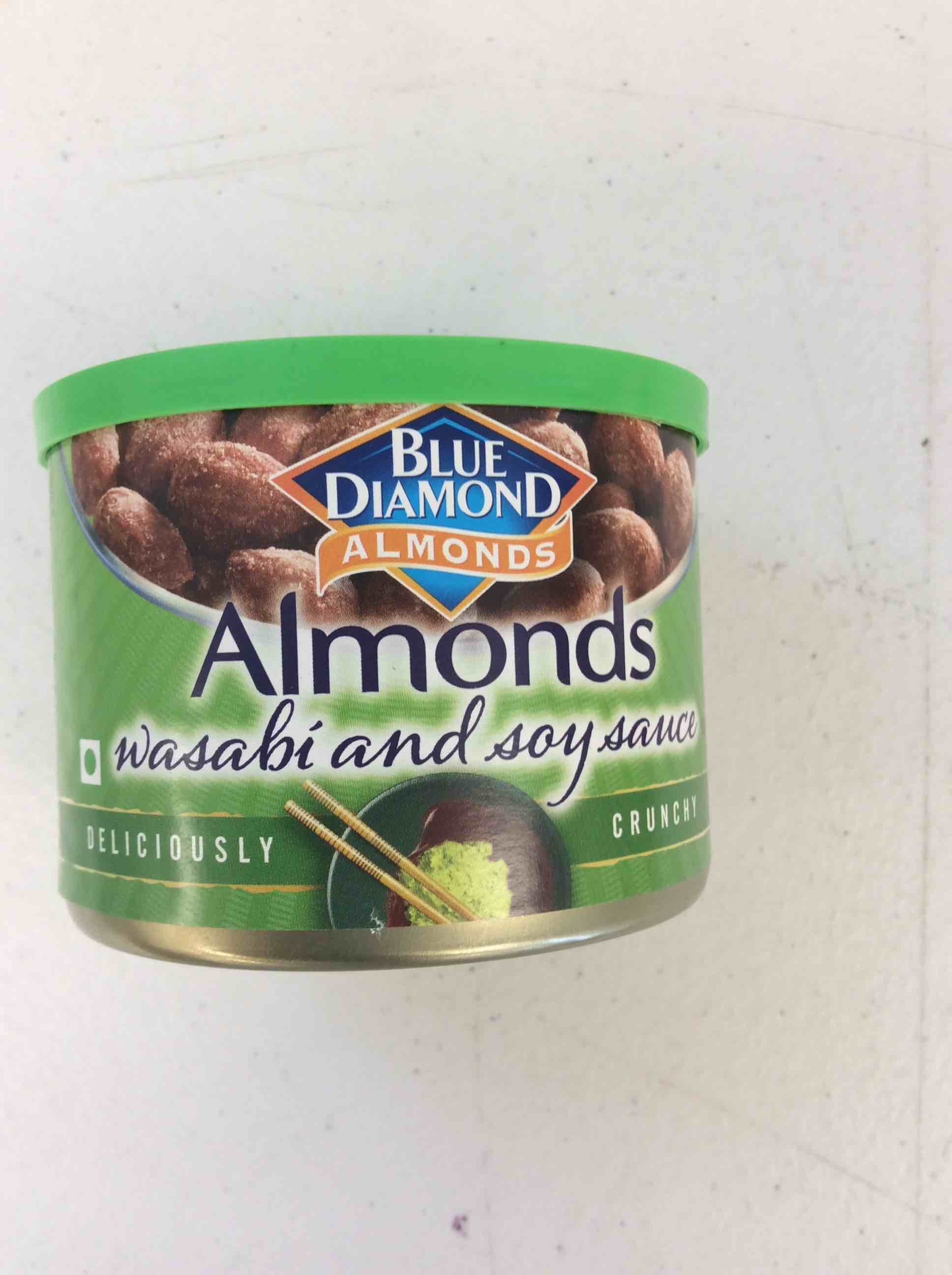 Condition photo showing As Is for box of blue diamond almonds wasabj and soy sauce (exp05/05/2026)