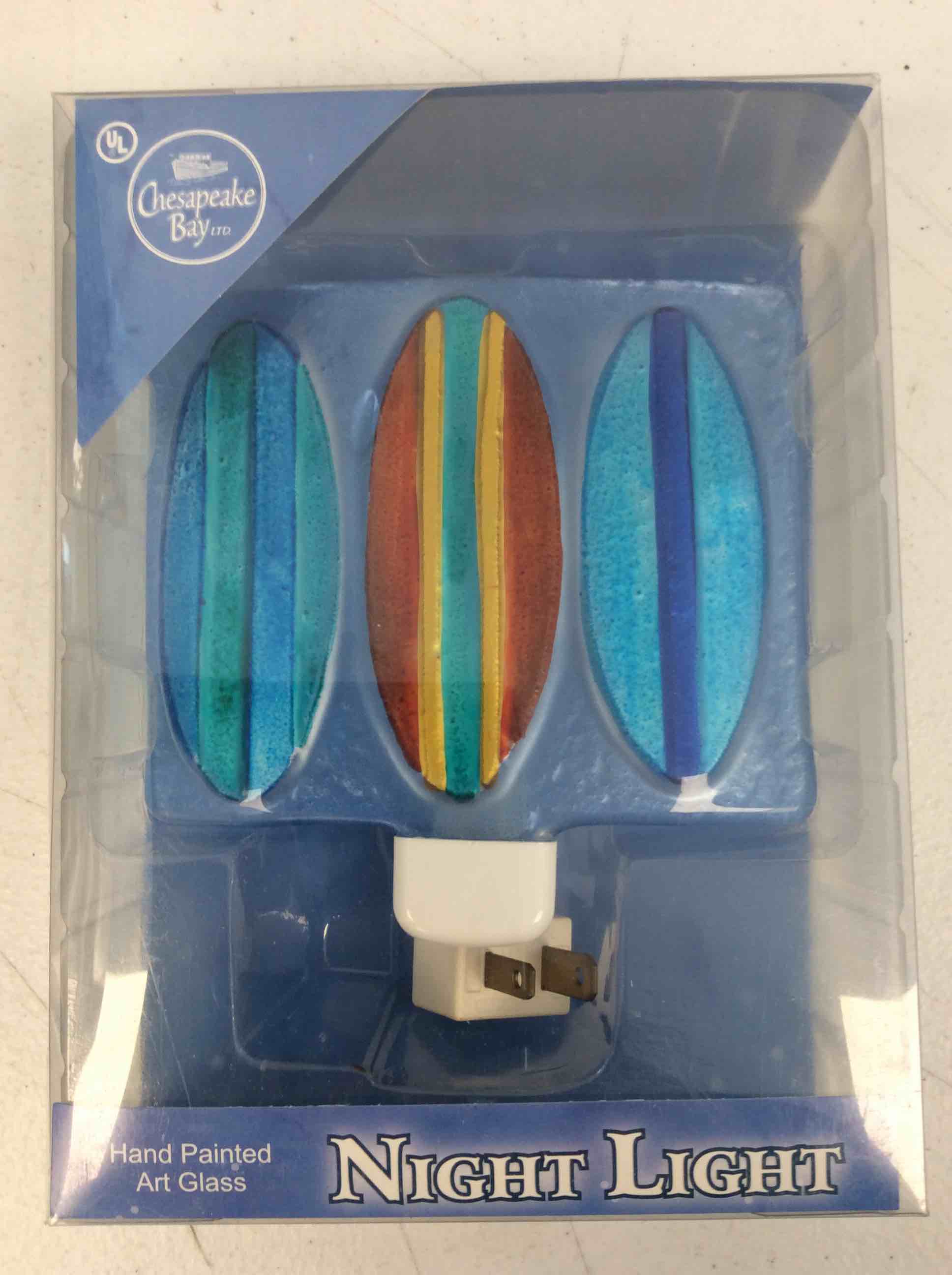 chesapeake bay hand painted art glass night light surfboard