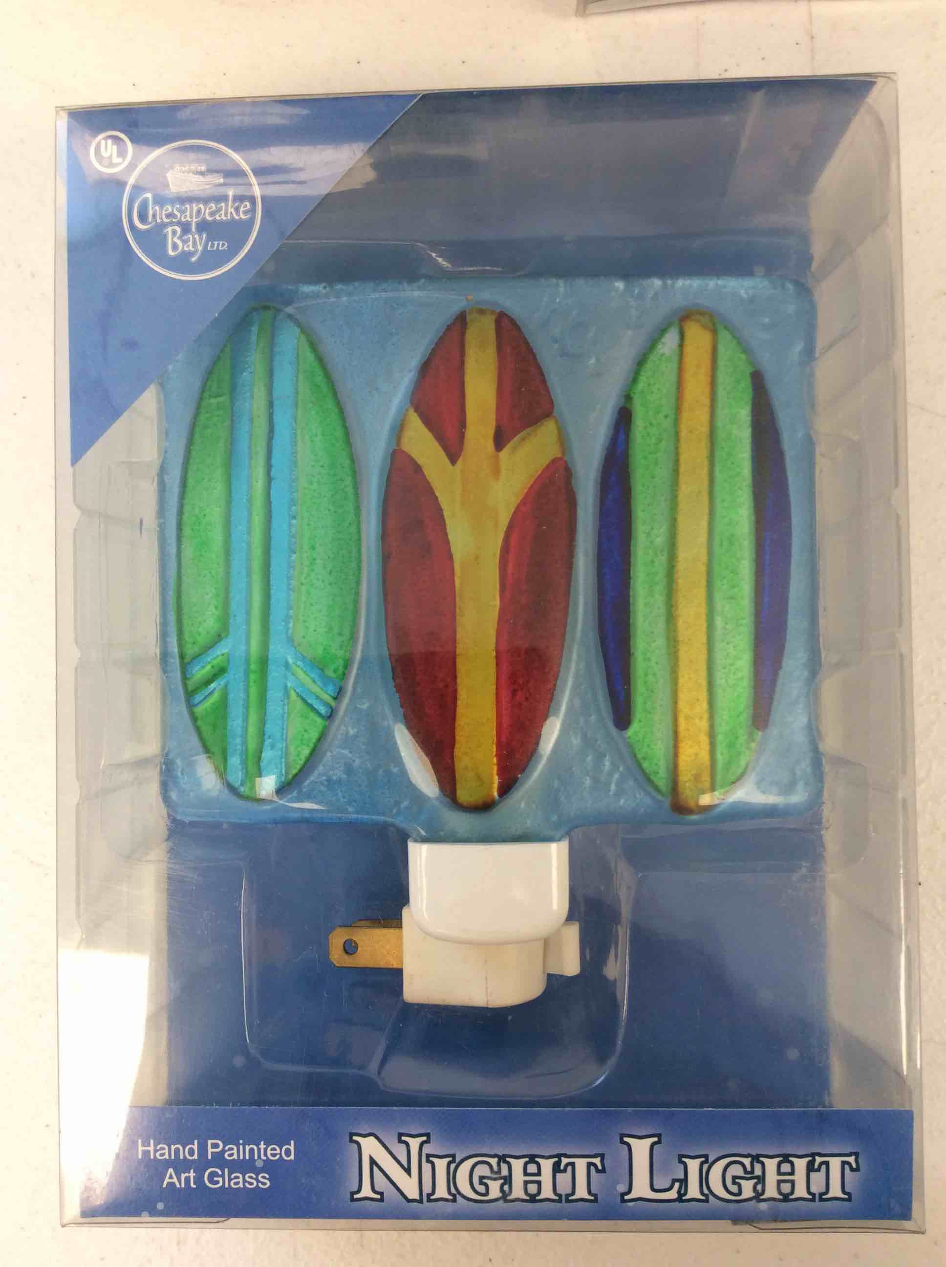 chesapeake bay hand painted art glass night light surfboard