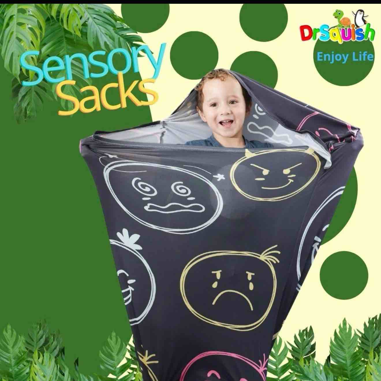 dr squish sensory bags - body wrap to reduce stress - breathable sensory sack for toddler boys and girls - sensory toy for calming feeling (emoji design) (medium)