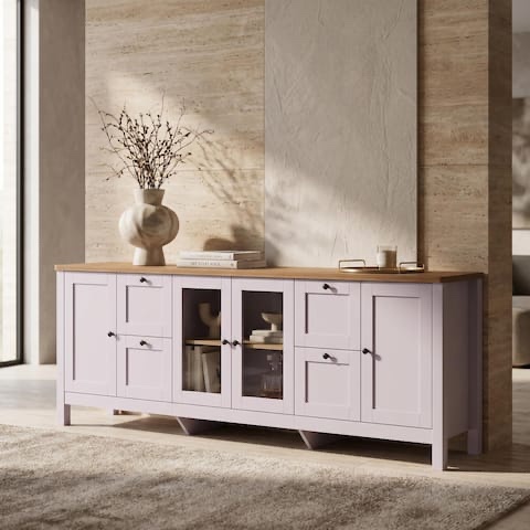 ((Only 1 Box incomplete))91" Modern Farmhouse TV Stand for TVs up to 85", Extra-Large Media Console Center Adjustable Shelves Buffet Sideboard - 90.6" ((Incomplete only 1 box ))