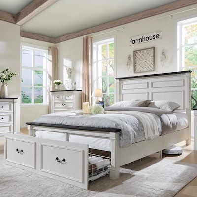 ((incomplete box 1/2)) DecorUHome Queen Size Bed Frame with Headboard Farmhouse Wood Platform Bed