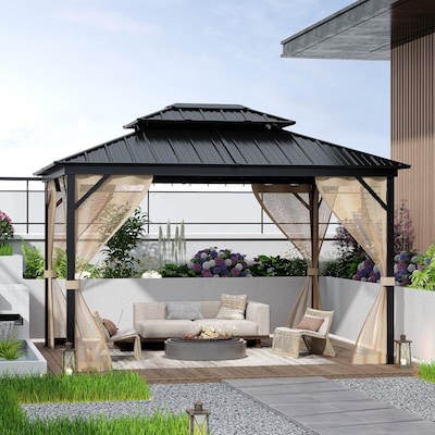 ((incomplete only 1 box )) Garvee 10x14 FT Hardtop Gazebo with Curtains and Netting Galvanized Steel Double Vented