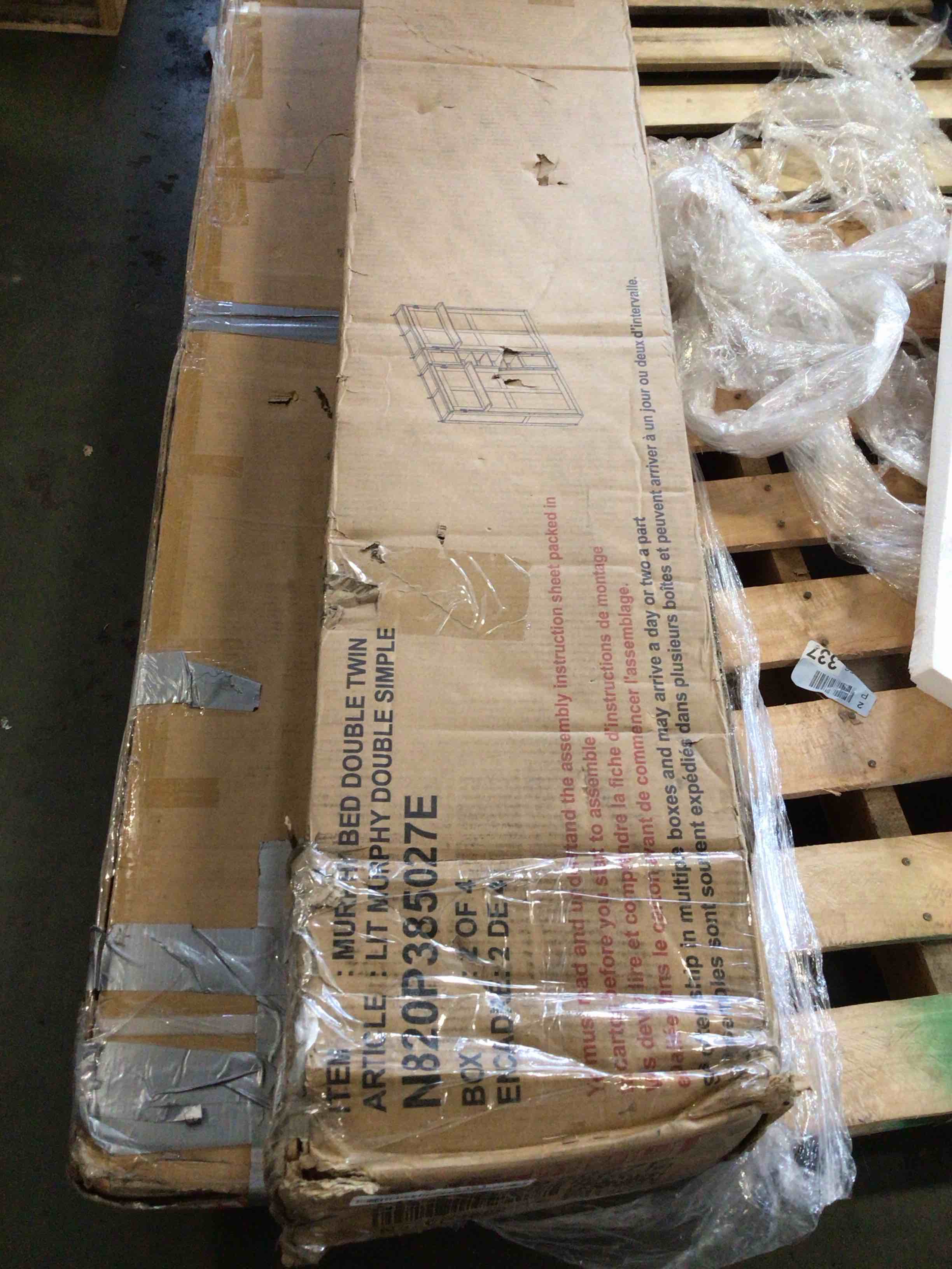 Condition photo showing As Is for ((incomplete box 2/4)) lhyy dual twin size wall beds with cabinets and shelves,gray