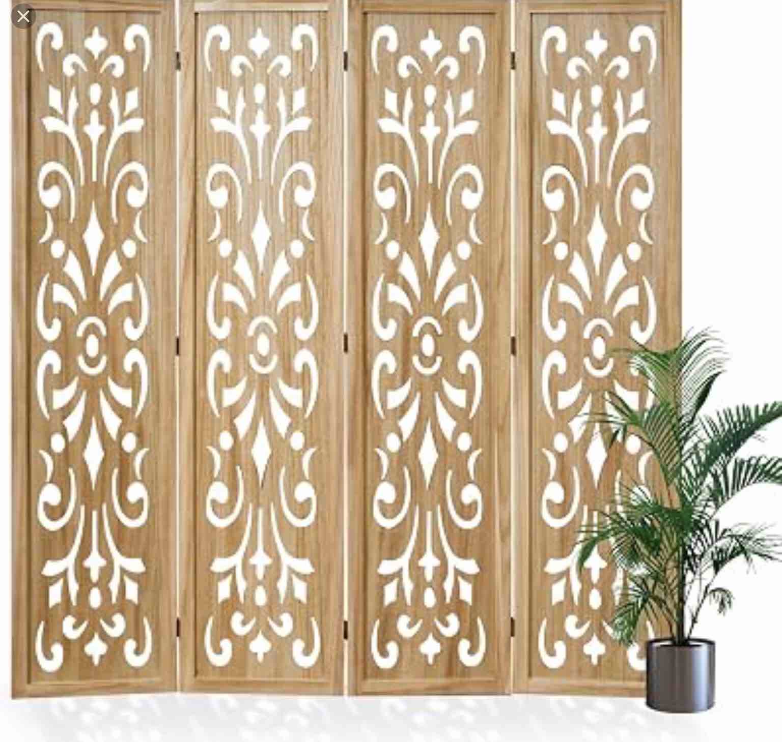 Condition photo showing Good Condition for 5.6ft room divider folding wood classical carved partition screen for home office garden - 4 panels (natural)