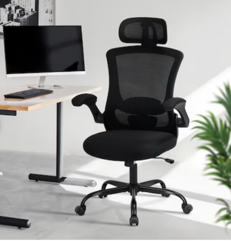 Condition photo showing As Is for incomplete ergonomic mesh office chair with adjustable lumbar support and flip-up