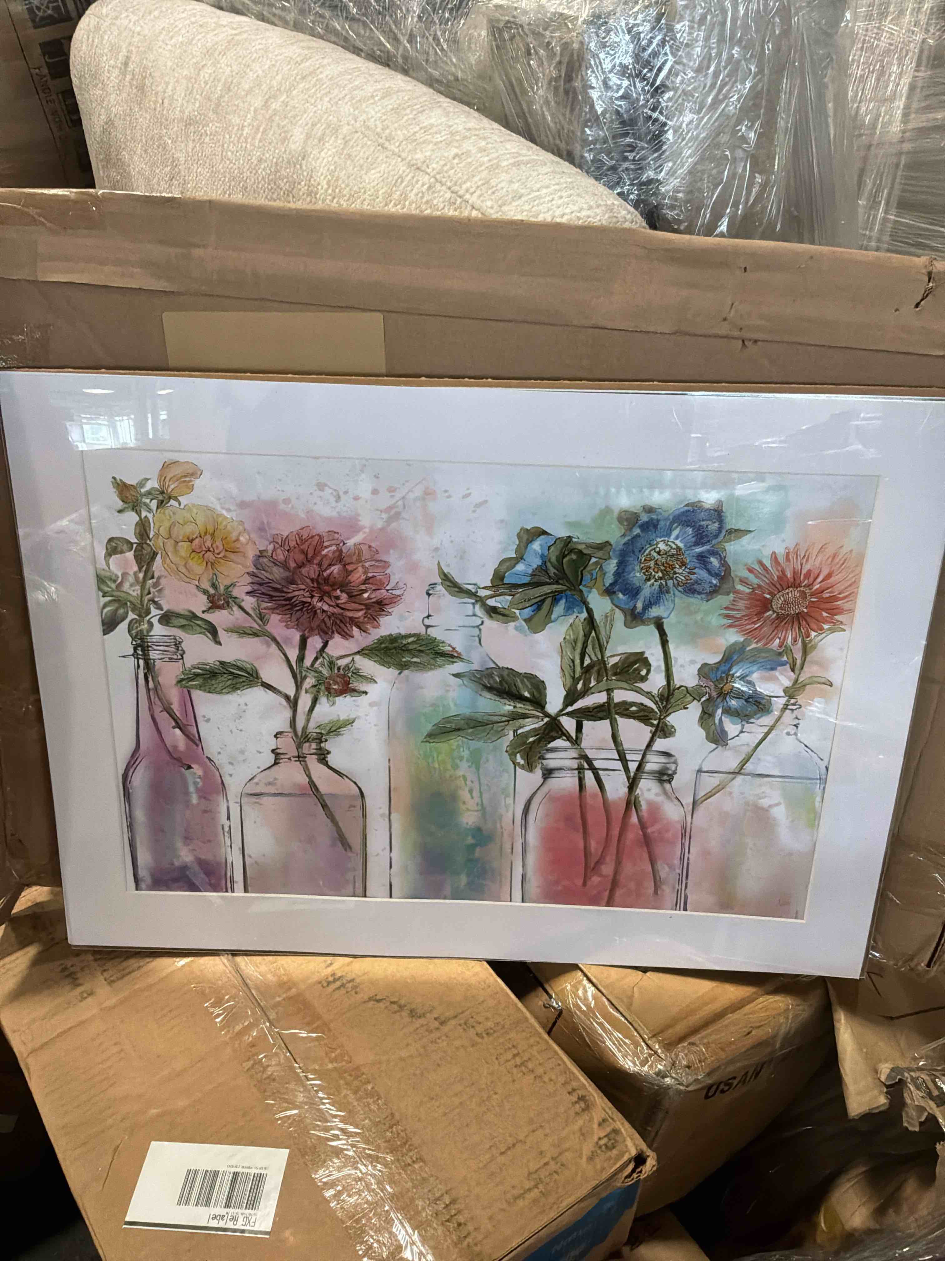 Condition photo showing As Is for wexford home mason jars and glassware garden - 8" x 12" gallery wrapped canvas, ready to hang floral art