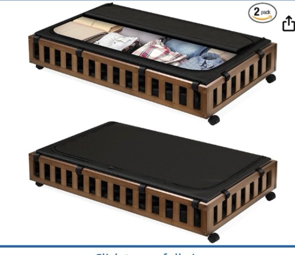 Gashell 2 Pack Bamboo Under Bed Storage with Wheels, 39”x20”x7.8” Lager Under Bed Storage Containers (Brown)