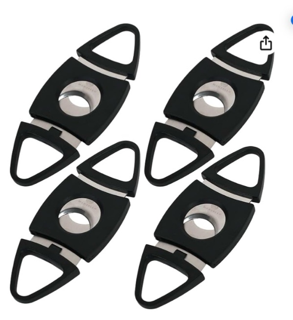 Mantello Black Plastic Guillotine Cigar Cutter - Set of 4 Stainless Steel Double Cutting Blade Clippers - Cuts Up to 52-Ring Gauge Cigars - Perfect Size for Travel, Party Giveaways, Groomsmen Gifts