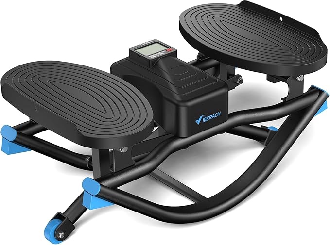 merach rocking steppers for exercise at home, 3d motion stair stepper | balance board with resistance bands for full body workout& low-impact cardio, 330 lbs loading capacity exercise equipment