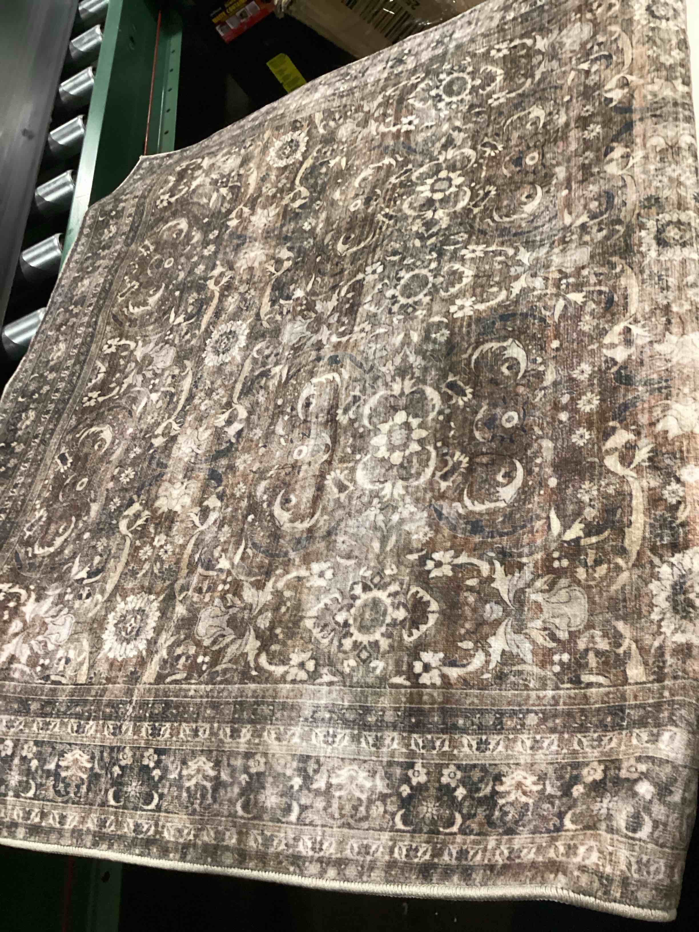 Condition photo showing Good Condition for 3x5 brown vintage distressed washable area rug for entryway | low pile, non slip, retro style, soft distressed indoor rug for entryway, kitchen, bathroom, door mat, home decor