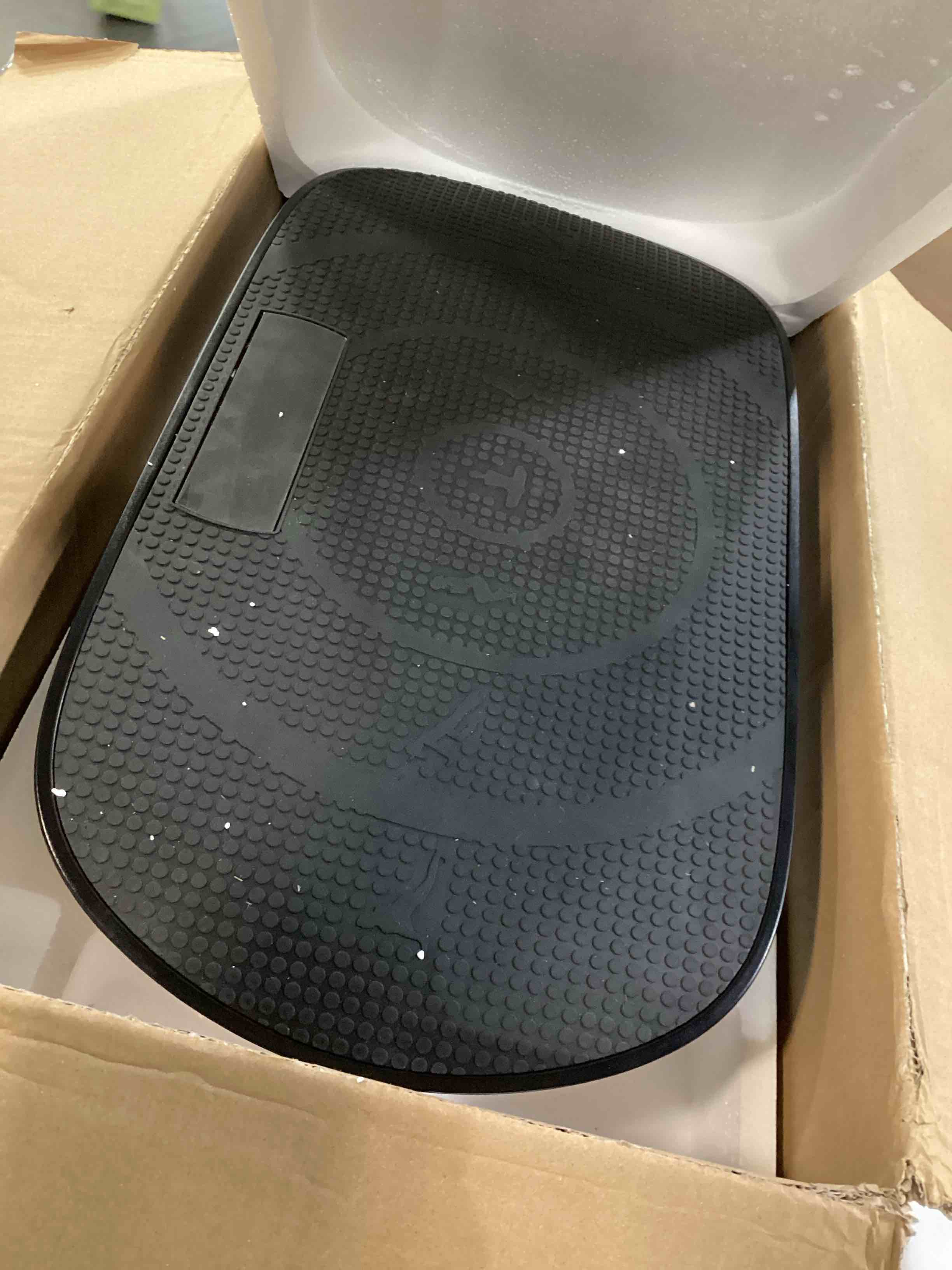 Condition photo showing As Is for merach vibration plate exercise machine, curved vibration plate for lymphatic drainage weight loss, vibrating plate with real-time calorie tracking on led display, workout equipment for home women men black