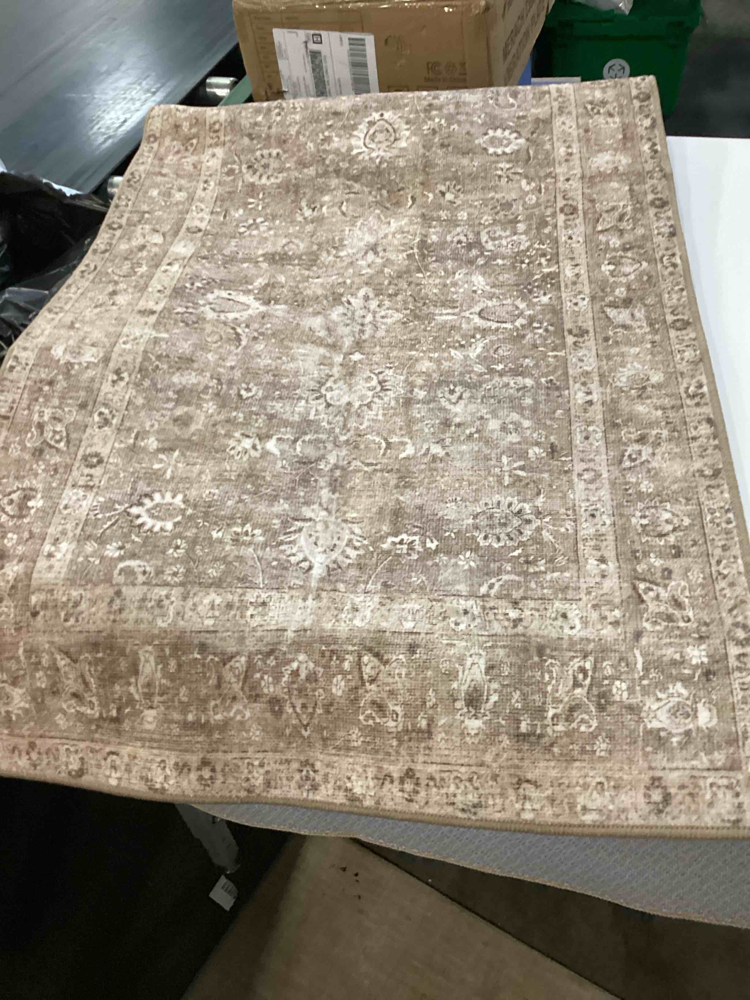Condition photo showing Good Condition for washable kitchen rugs, beige | floral pattern, neutral 2x5