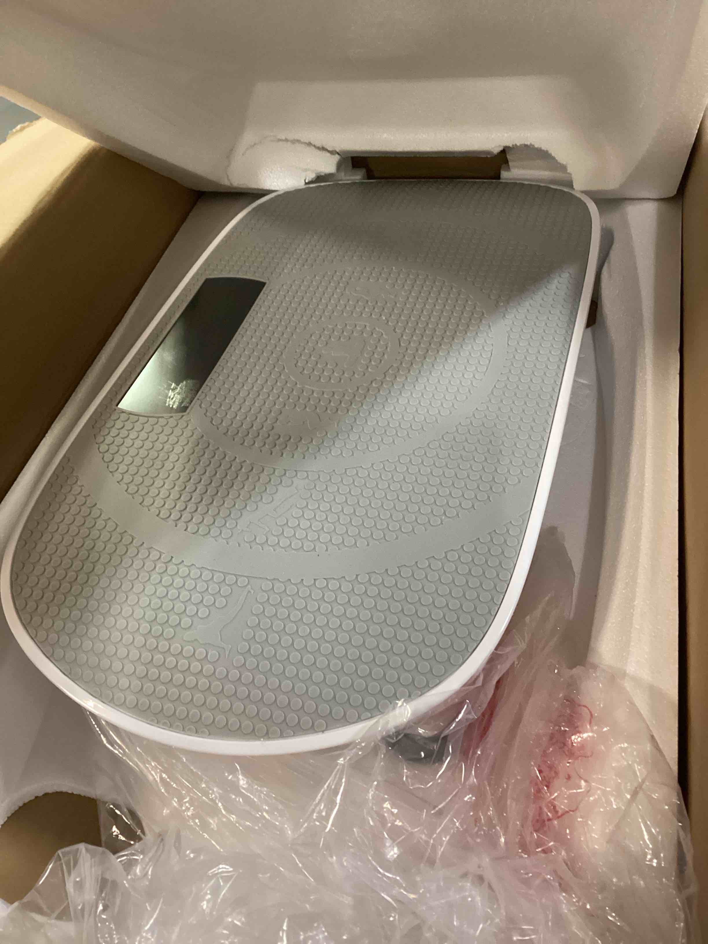 Condition photo showing As Is for merach vibration plate exercise machine, whole body workout equipment for women, bluetooth and silicone pedal, vibration plate with auto mode, vibrate fitness platform for home pro grey
