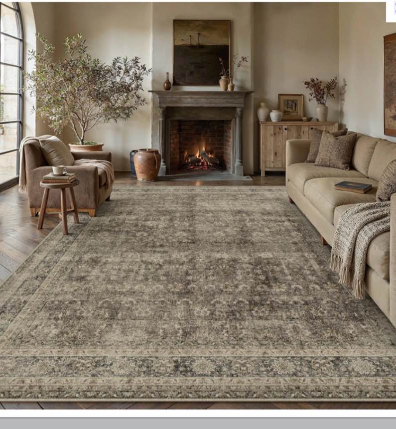 berthmeer 9x12 area rug brown vintage distressed carpet | washable, non slip, soft low pile, indoor retro rugs for large living room, dining room, bedroom