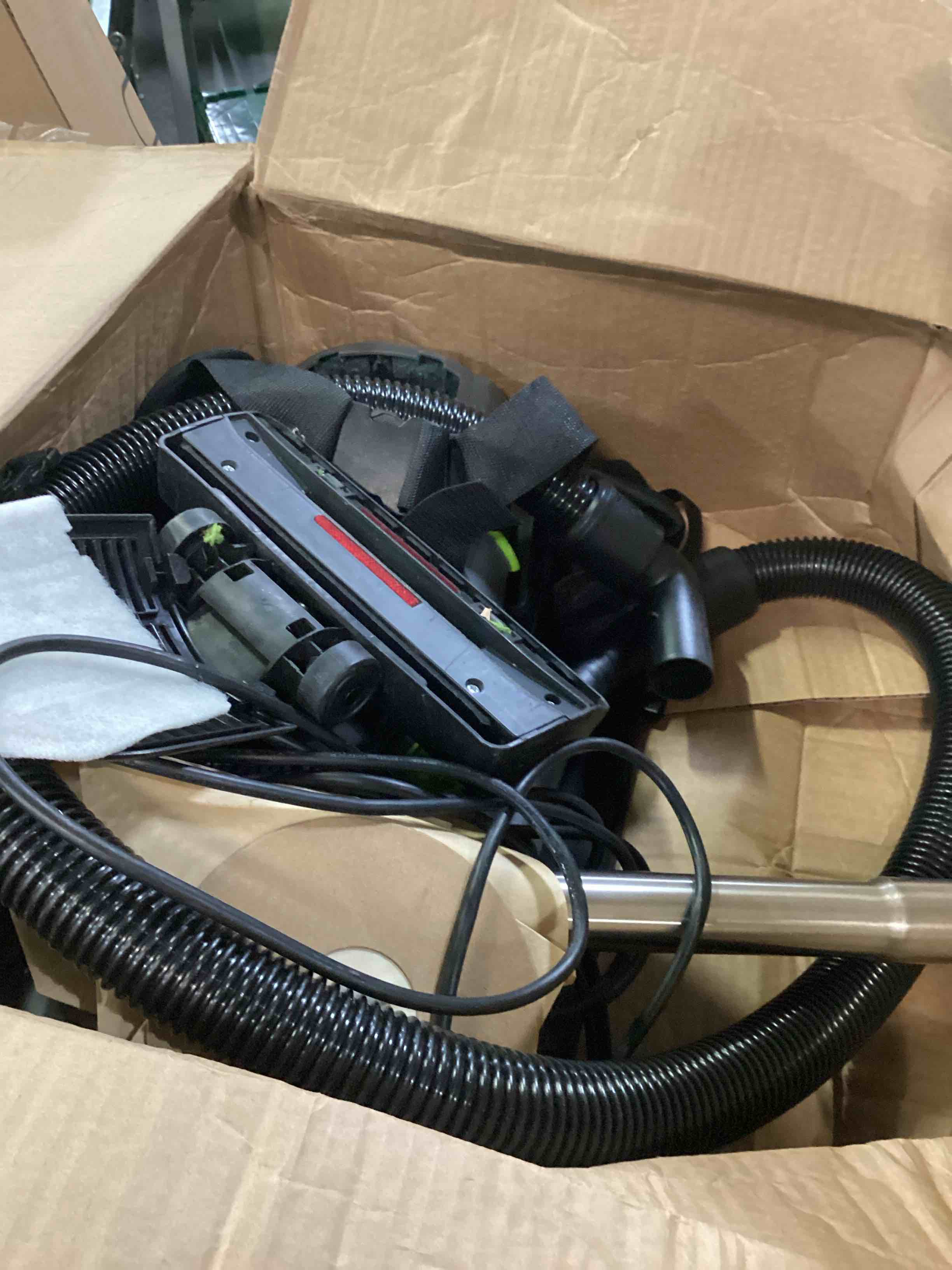 Condition photo showing As Is for workpro commercial backpack vacuum cleaner, 6-quart, 1200w motor, lightweight with 23-foot long cord, portable vacuum backpack for stairs, carpet and hard floors