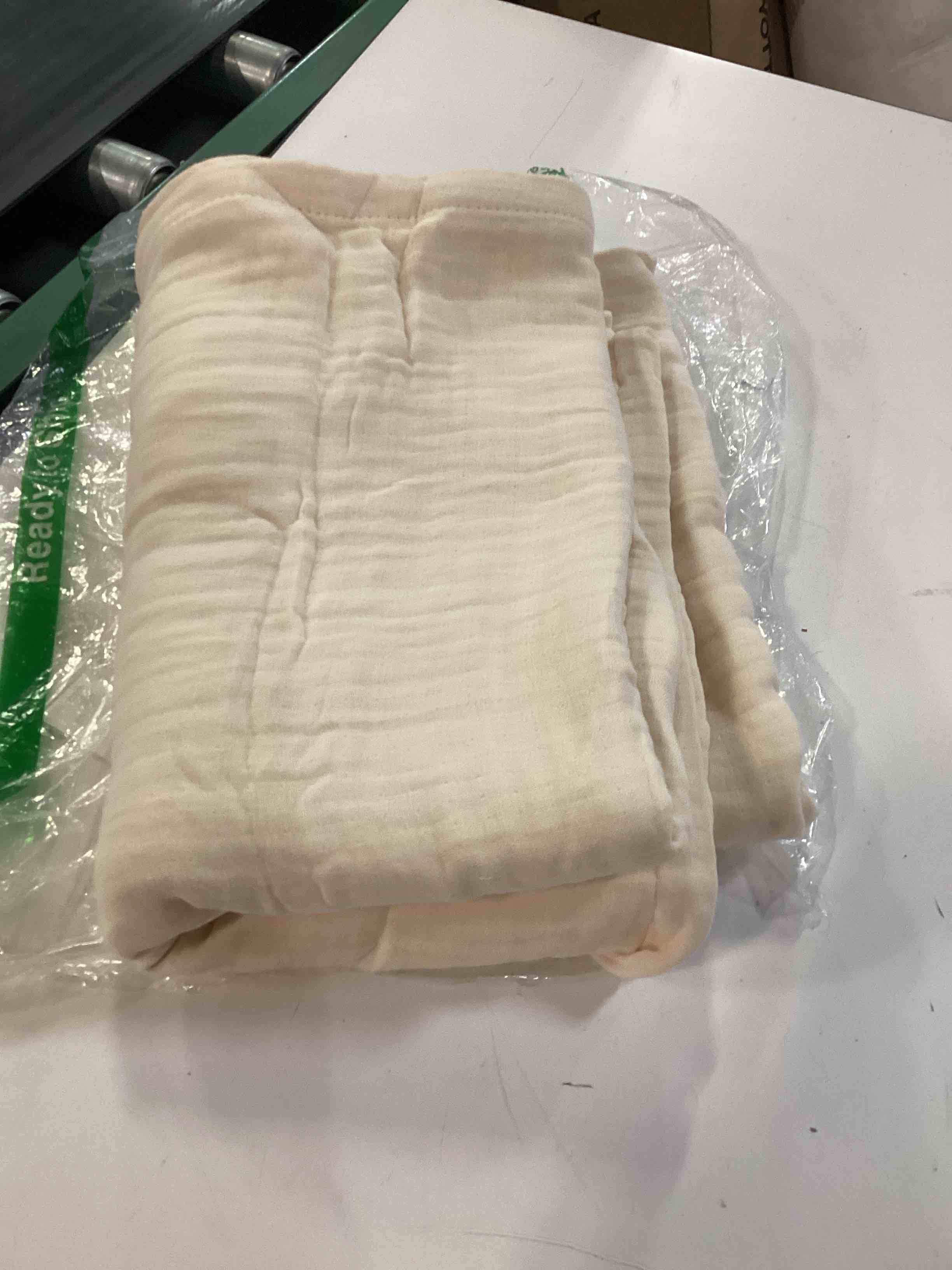 Condition photo showing Good Condition for cooling muslin throw blanket, lightweight gauze blanket for adults, 60% rayon derived from bamboo & 40% cotton for summer, 4-layer soft breathable for hot sleepers, 50"x60", natural/shortbread