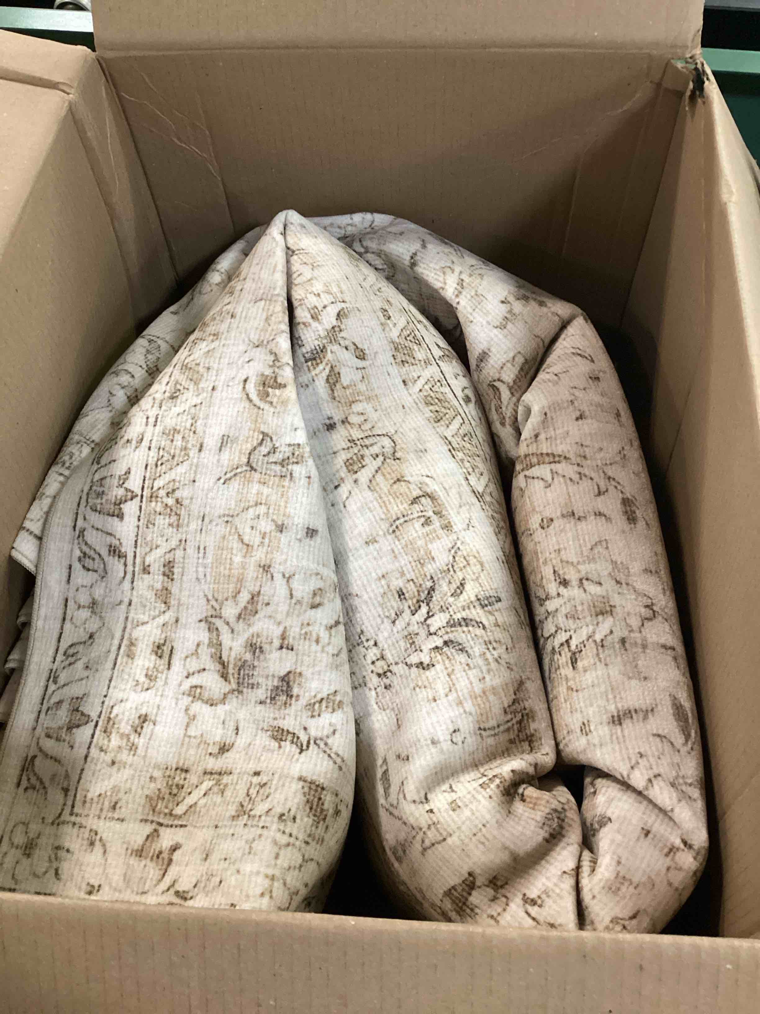 Condition photo showing Good Condition for area rug beige vintage floral washable farmhouse style | non-slip, low pile, distressed medallion carpet, indoor accent throw rug for large living room bedroom dining room large
