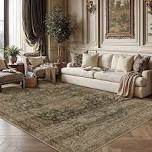 berthmeer 9'x12' large area rugs for living room bedroom office brown and green vintage non slip washable farmhouse dining room oriental traditional distressed rugs