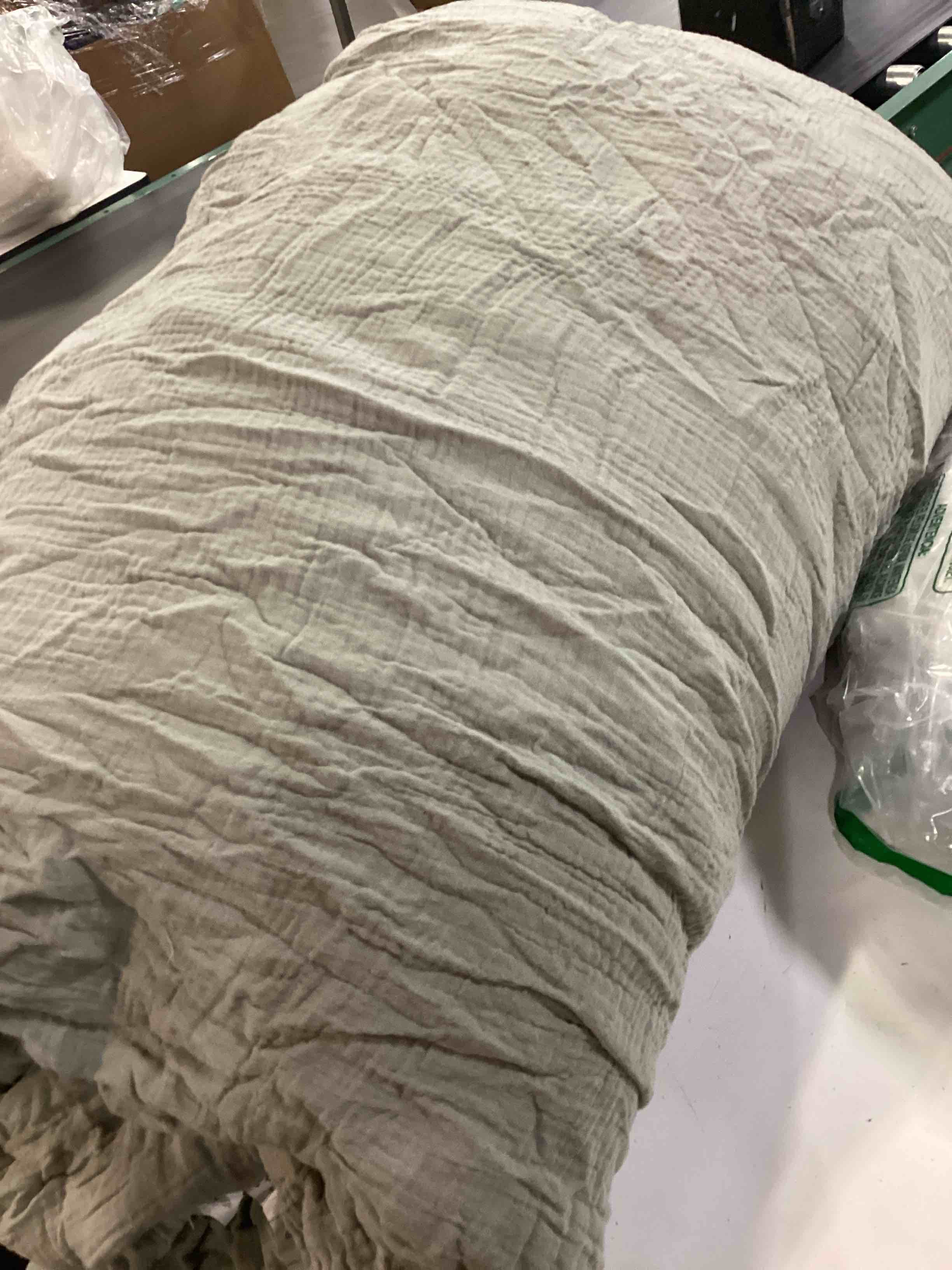 Condition photo showing As Is for phf cotton muslin comforter set king, ultra soft breathable, dusty sage | 100% cotton cover with polyester fill,3pcs lightweight all-season bedding, 1 comforter 104"x90" & 2 pillow shams 20"x36"