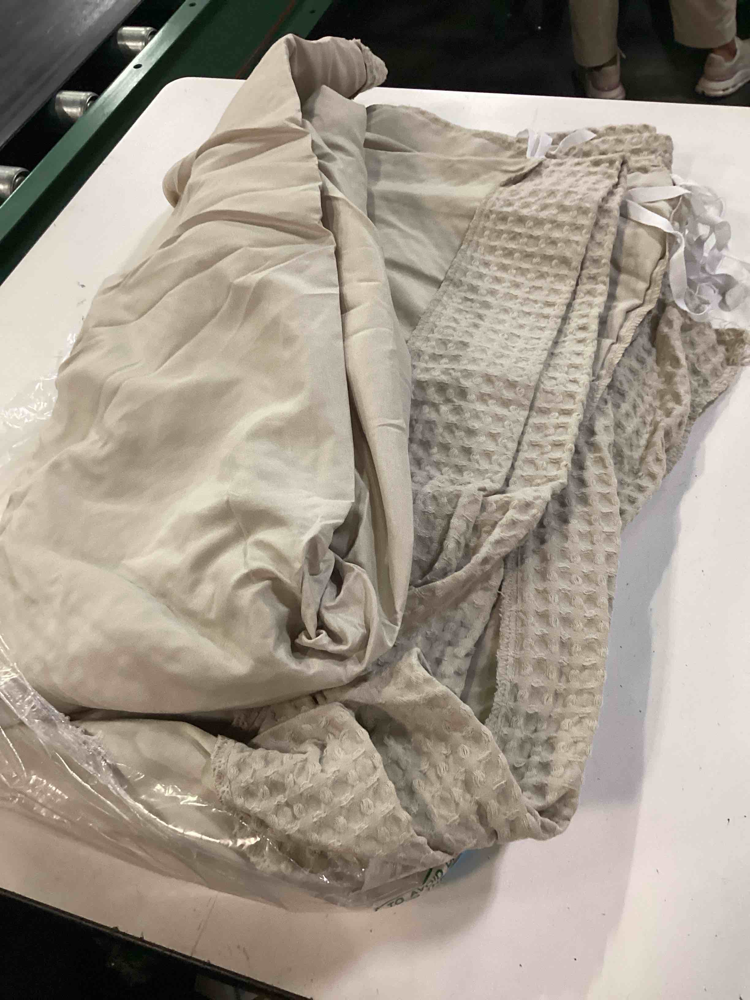 Condition photo showing As Is for phf waffle weave duvet cover set queen size, no snagging ultra soft luxury textured breathable comforter cover for all season 3pcs, durable bedding duvet set with 2 pillow shams, 90"x90", linen queen linen (no comforter)