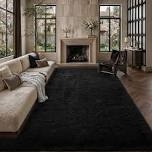 (medium) shag area rugs for living room bedroom dinning room soft plush pile fluffy fuzzy indoor modern carpets washable rugs, black
