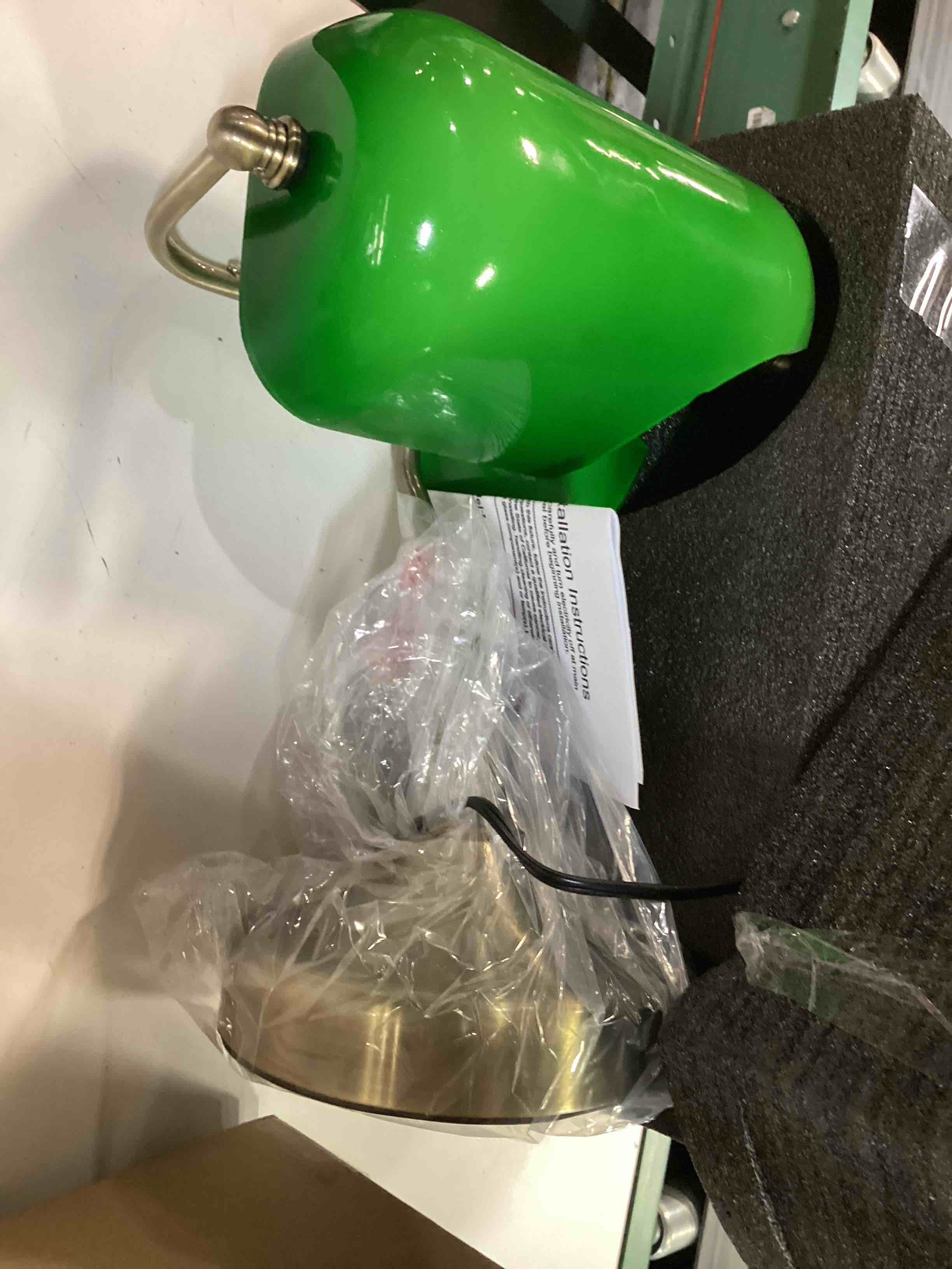 Condition photo showing As Is for banker desk lamp green glass, antique desk lamps with brass base, traditional library table lamp with usb a and type c charging port for office, study room, pull chain switch