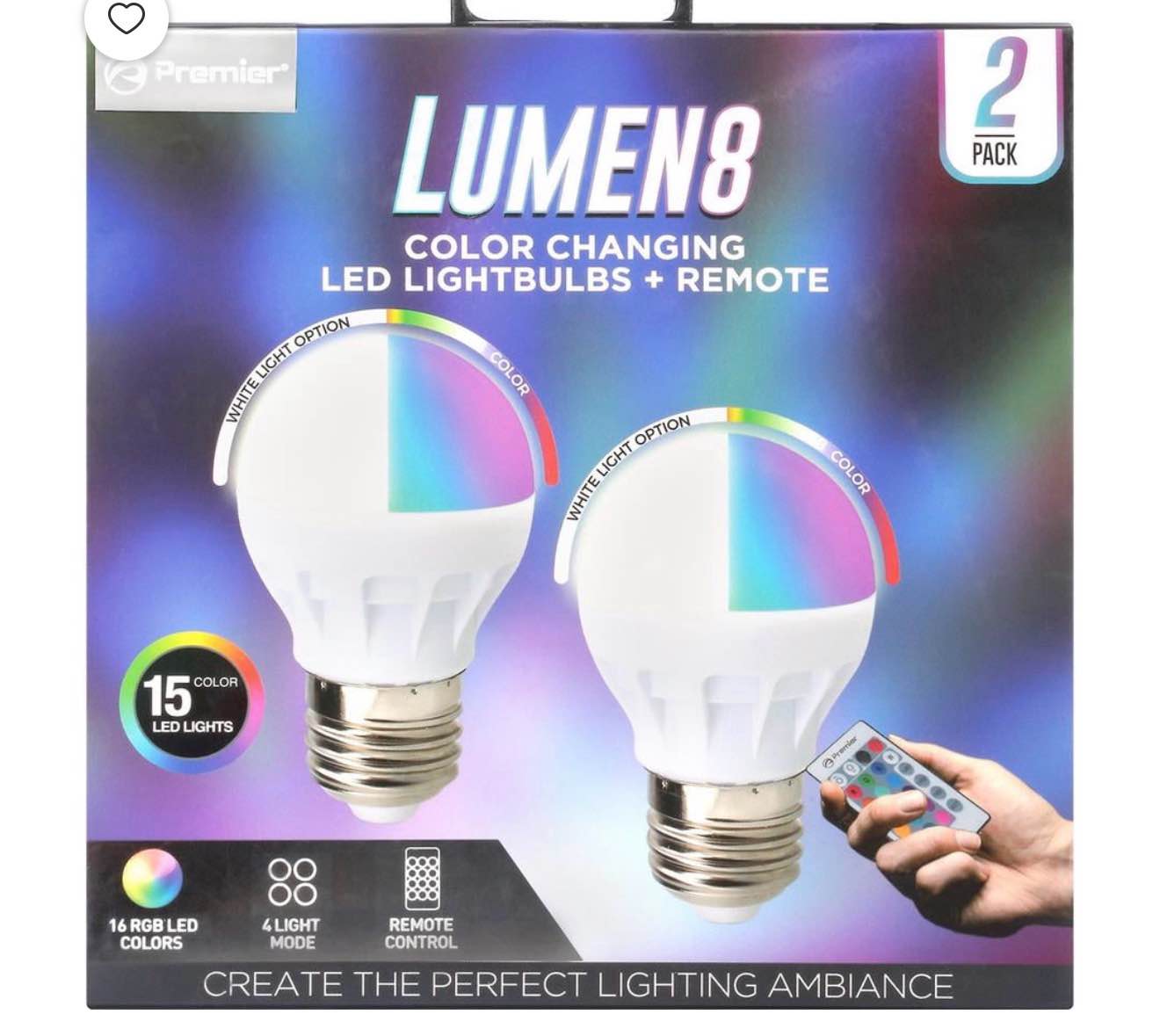 lumen8 lumen 8 led bulb w/remote 2pk