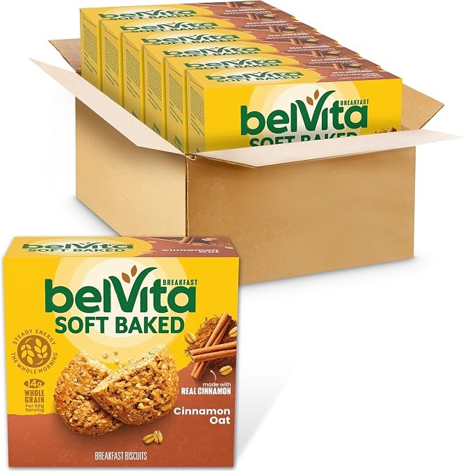 case of 6 belvita soft baked cinnamon oat breakfast biscuits chewy breakfast bars - 8.8oz/5pk (bb 8/1/26)