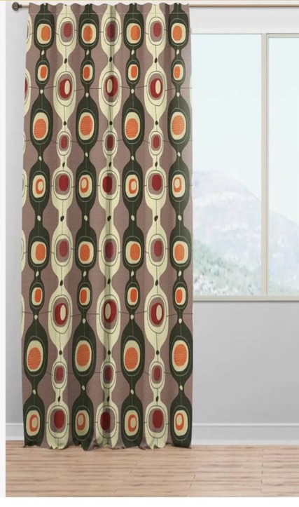 Design Art Retro Abstract Design X Mid-Century Velvet Curtain Room darkening ,1 pack