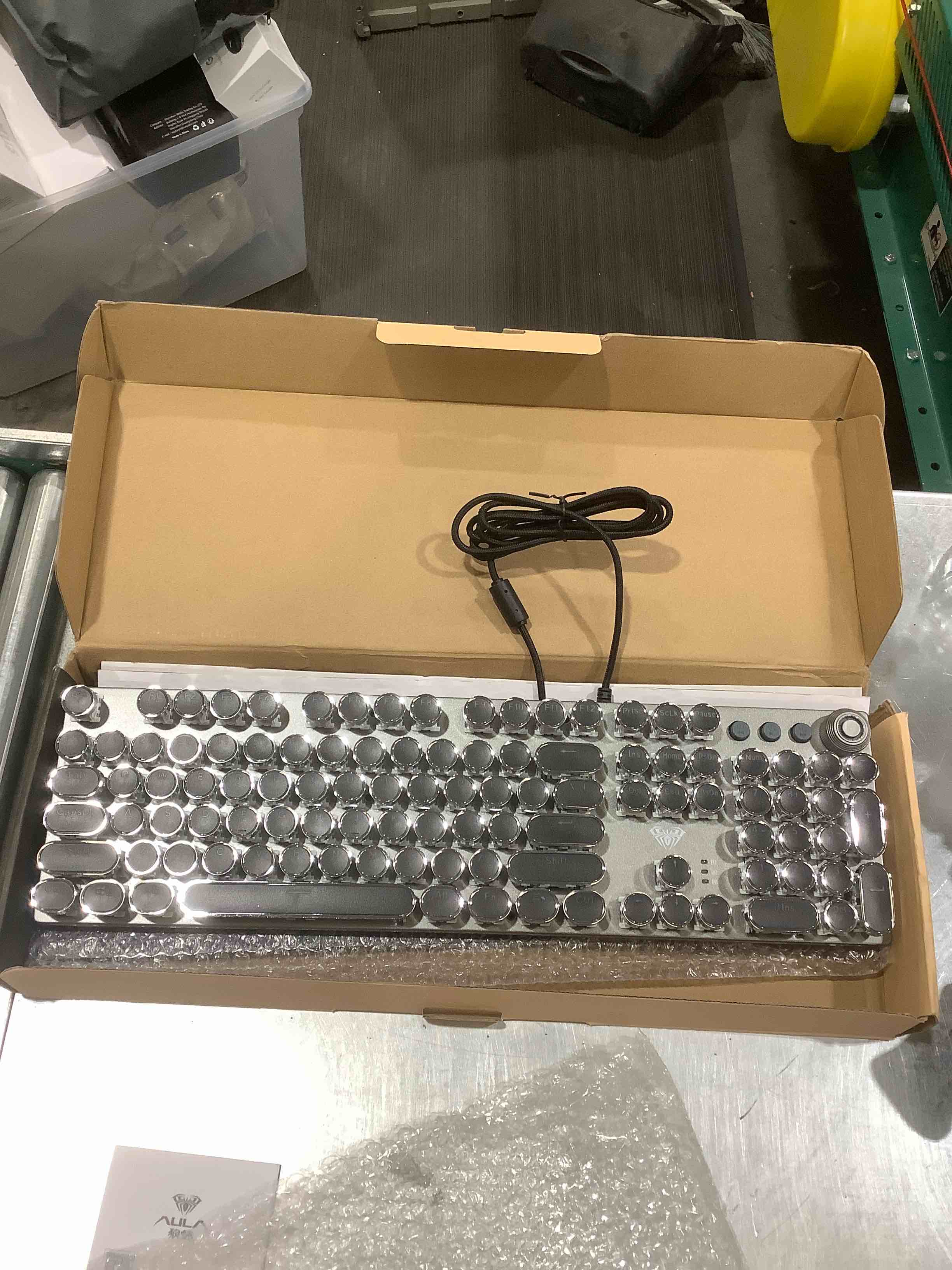 AULA F2088 Typewriter Style Mechanical Gaming Keyboard Blue Switch, with Removable Wrist Rest, Media Control Knob, Rainbow Backlit, Retro Punk Round Keycaps, Full Size USB Wired Computer Keyboards