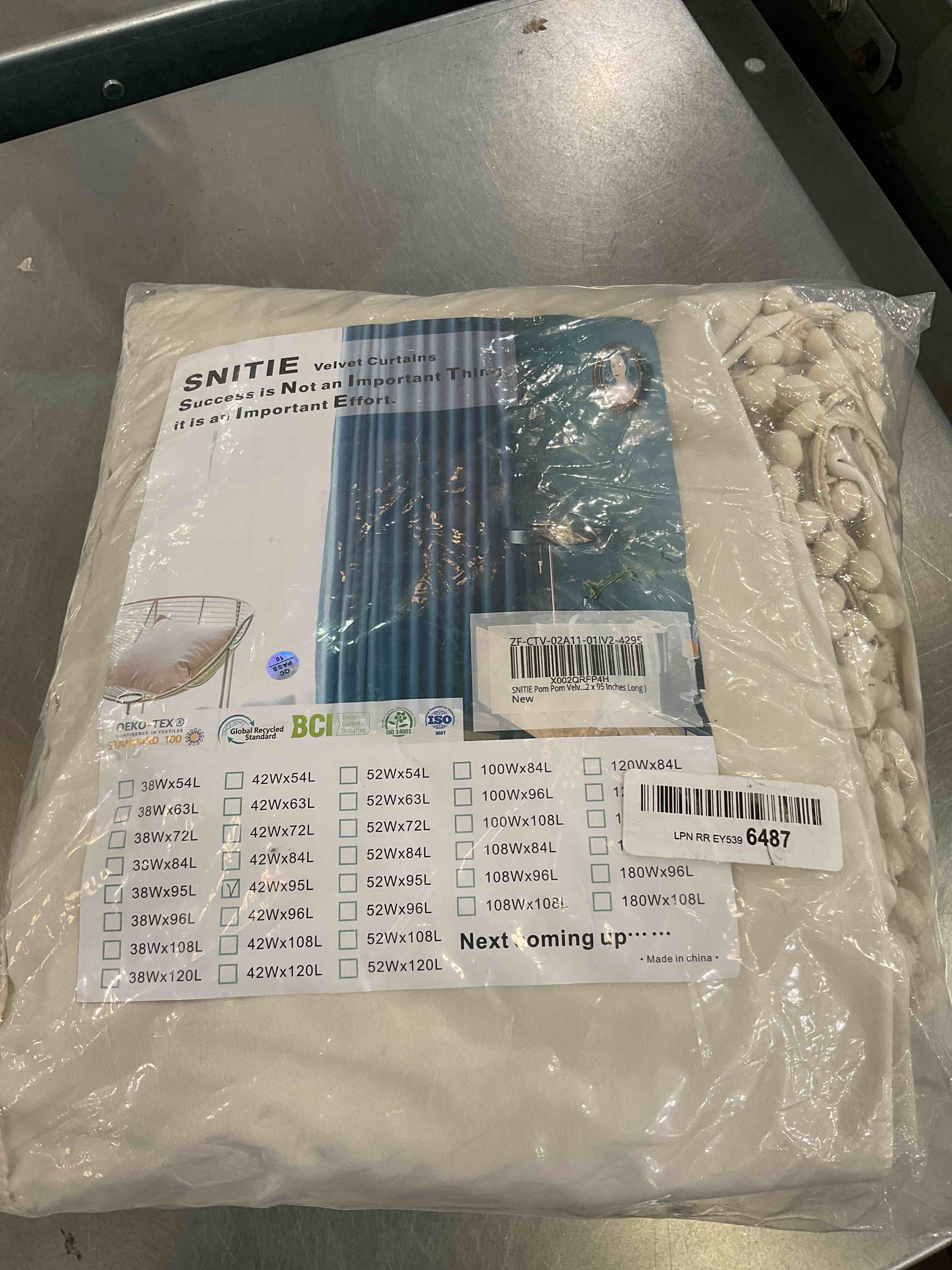 SNITIE Pom Pom Velvet Curtains with Rod Pocket Thermal Insualted Soft Privacy Light Filtering Velvet Drapes for Bedroom and Living Room, Set of 2 Panels (Ivory White, 42 x 95 Inches Long)