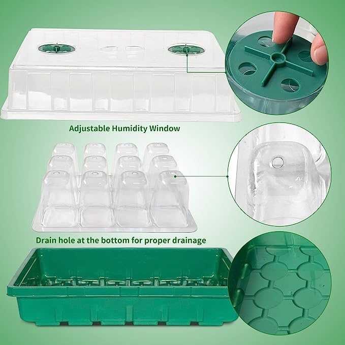 AUPETEK Seed Starter Kit with Grow Light Adjustable Brightness & Humidity Domes, 48 Cell Trays Seed Germination Station Plant Propagation Kit