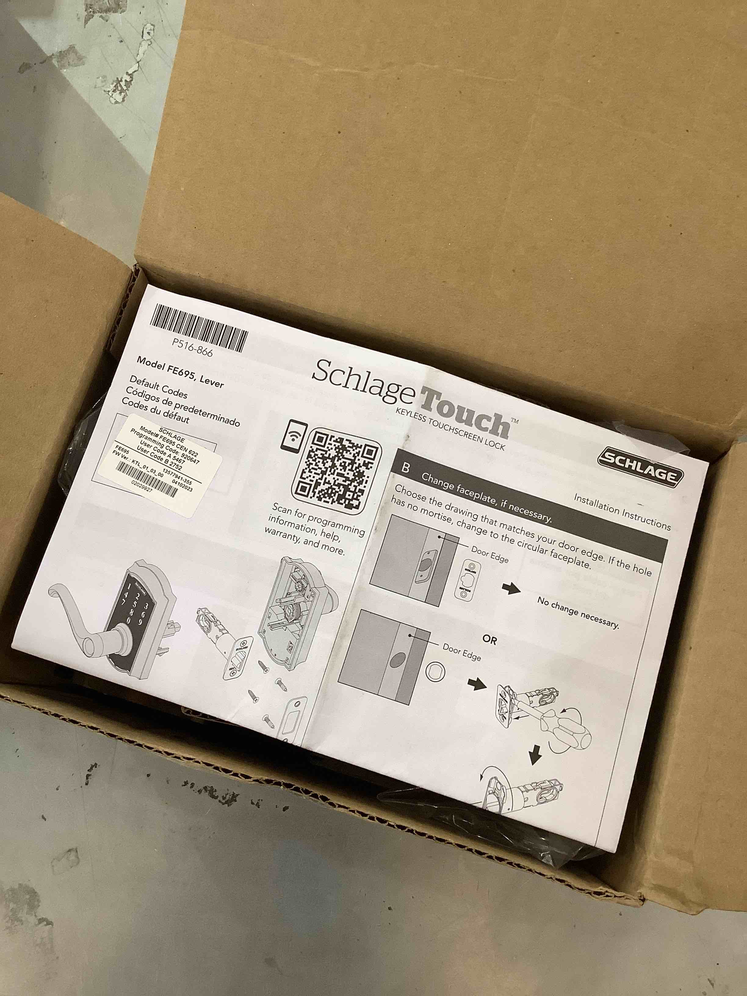 Schlage FE695 CEN 622 LAT Touch Century Lock with Latitude Lever, Electronic Keyless Entry Lock, Matte Black