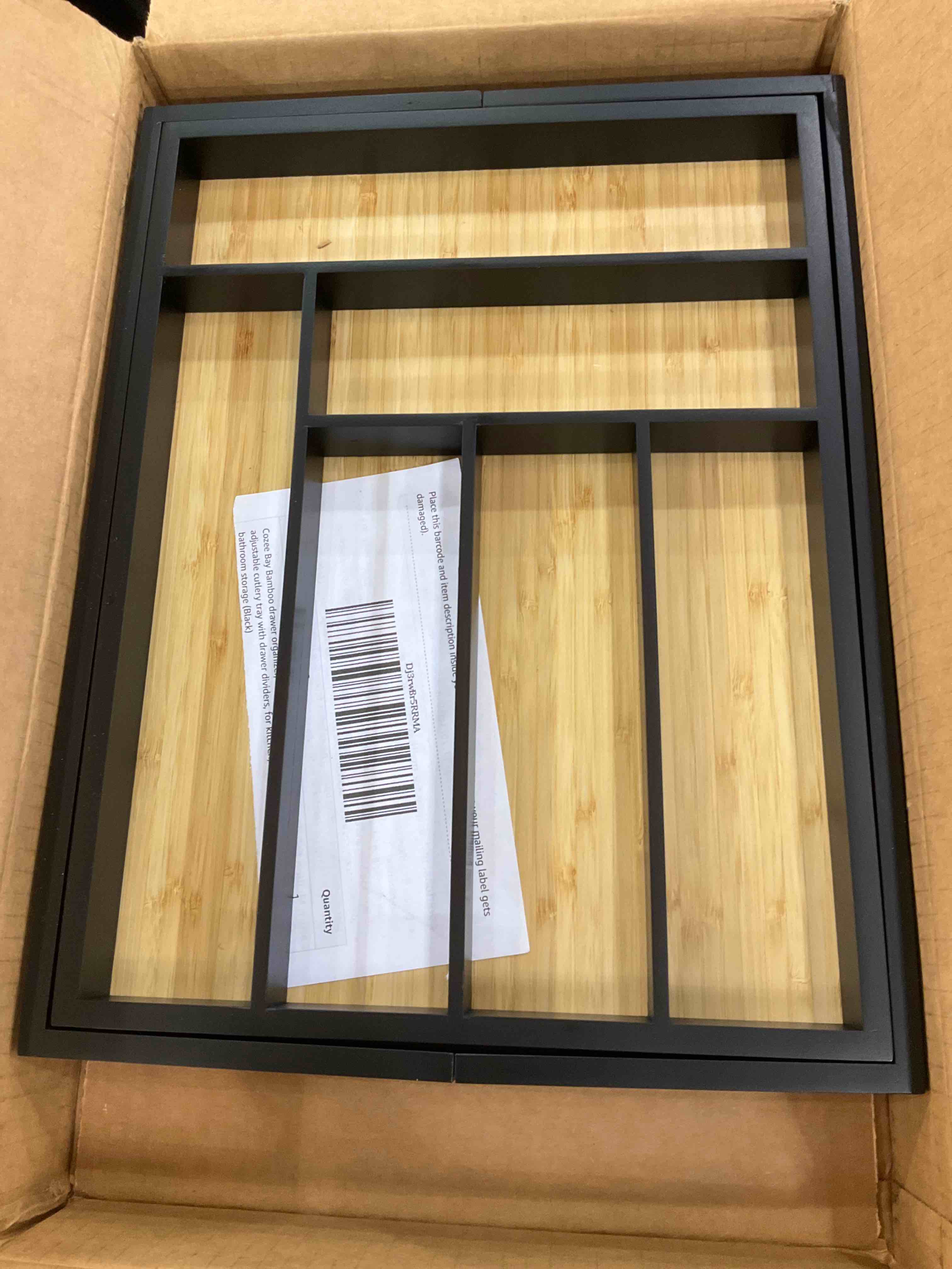 Cozee Bay Bamboo drawer organizer, utensil holder, silverware organizer, and adjustable cutlery tray with drawer dividers, for kitchen, office desk, and bathroom storage (Black)