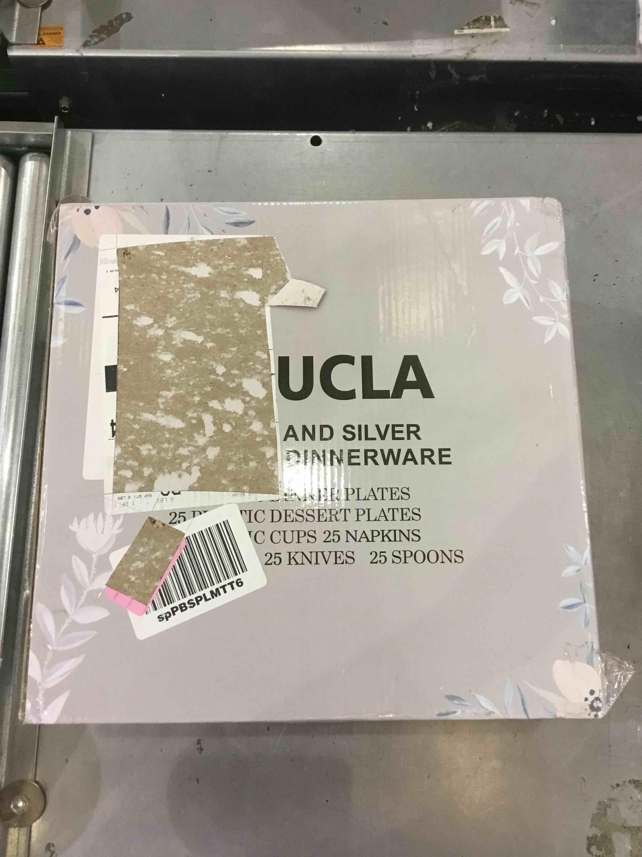 BUCLA 175pcs Silver Plastic Plates with Disposable Silverware - including 25dinner plates, 25dessert plates, 25knives, 25forks, 25spoons, 25cups, 25napkins