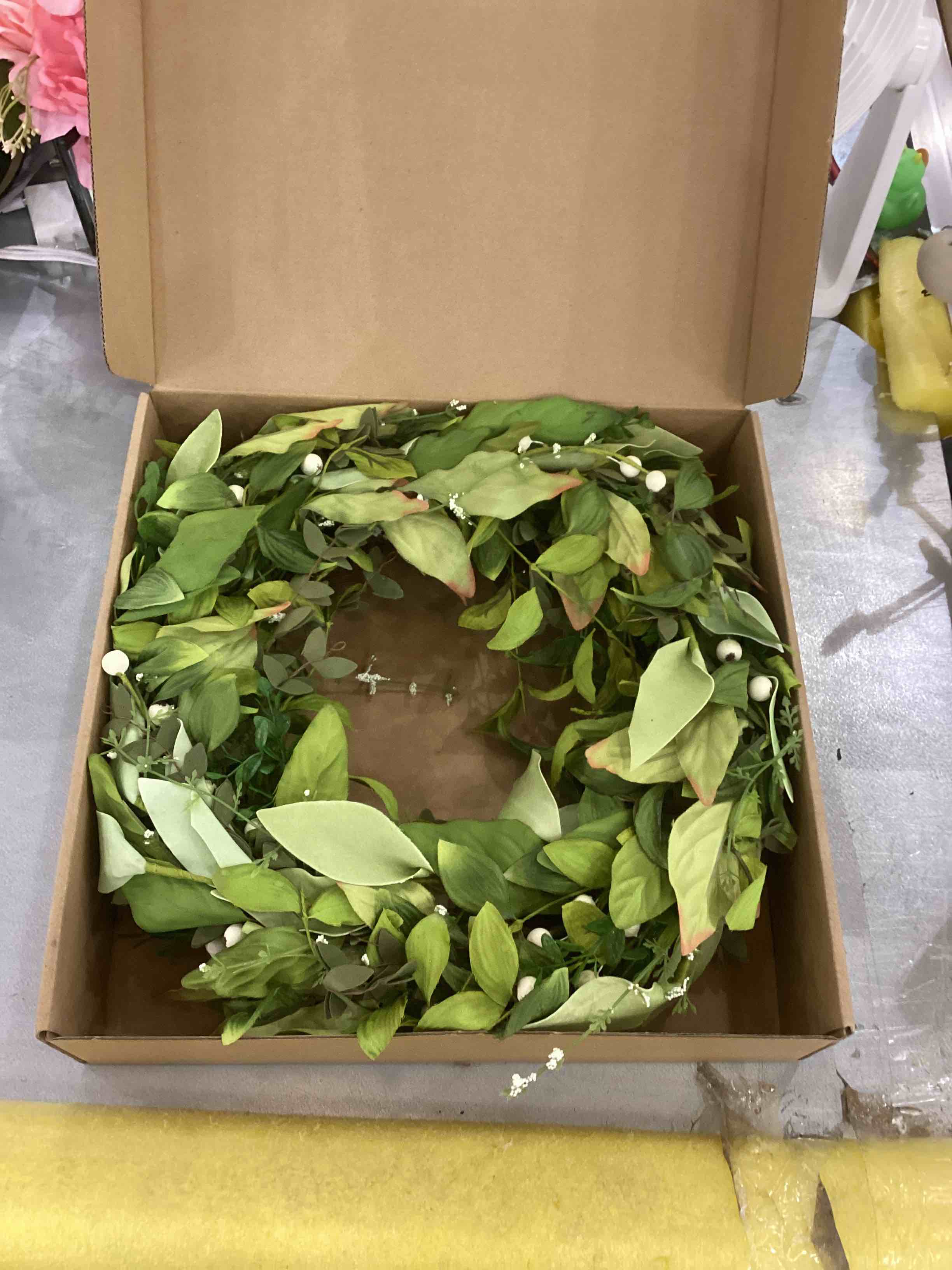 SASUKA 22" Spring Green Wreath for Front Door, Artificial Handcraft Greenery Wreaths,Branches with White Berry,Summer Wreath for Festival Wall Window Porch Patio Garden Farmhouse Decor