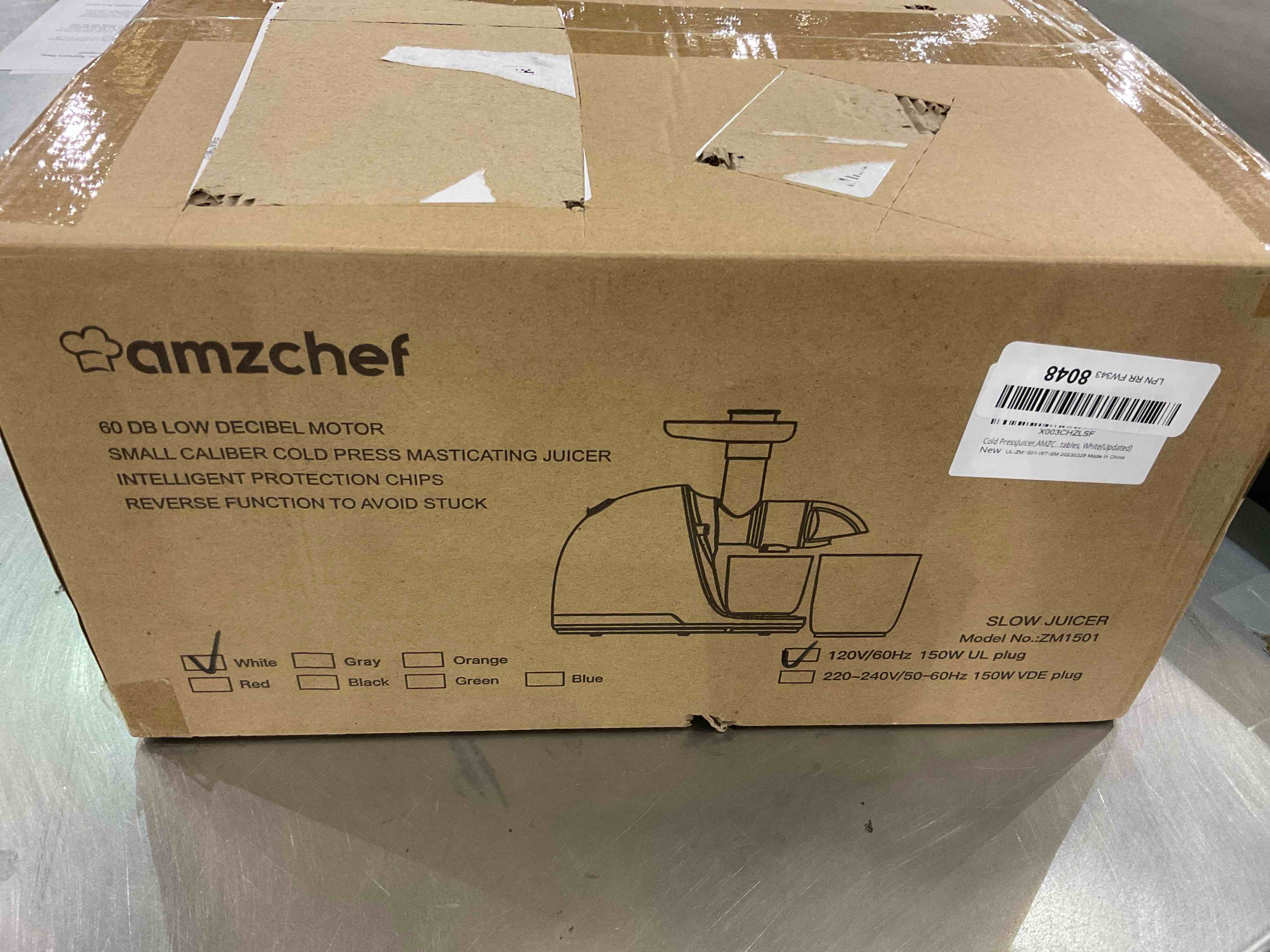 Cold PressJuicer,AMZCHEF Slo Masticating Juicer Machines with Reverse Function, High Juice Yield, Easy Clean with Brush,Recipes for High Nutrient Fruits and Vegetables, White(Updated)